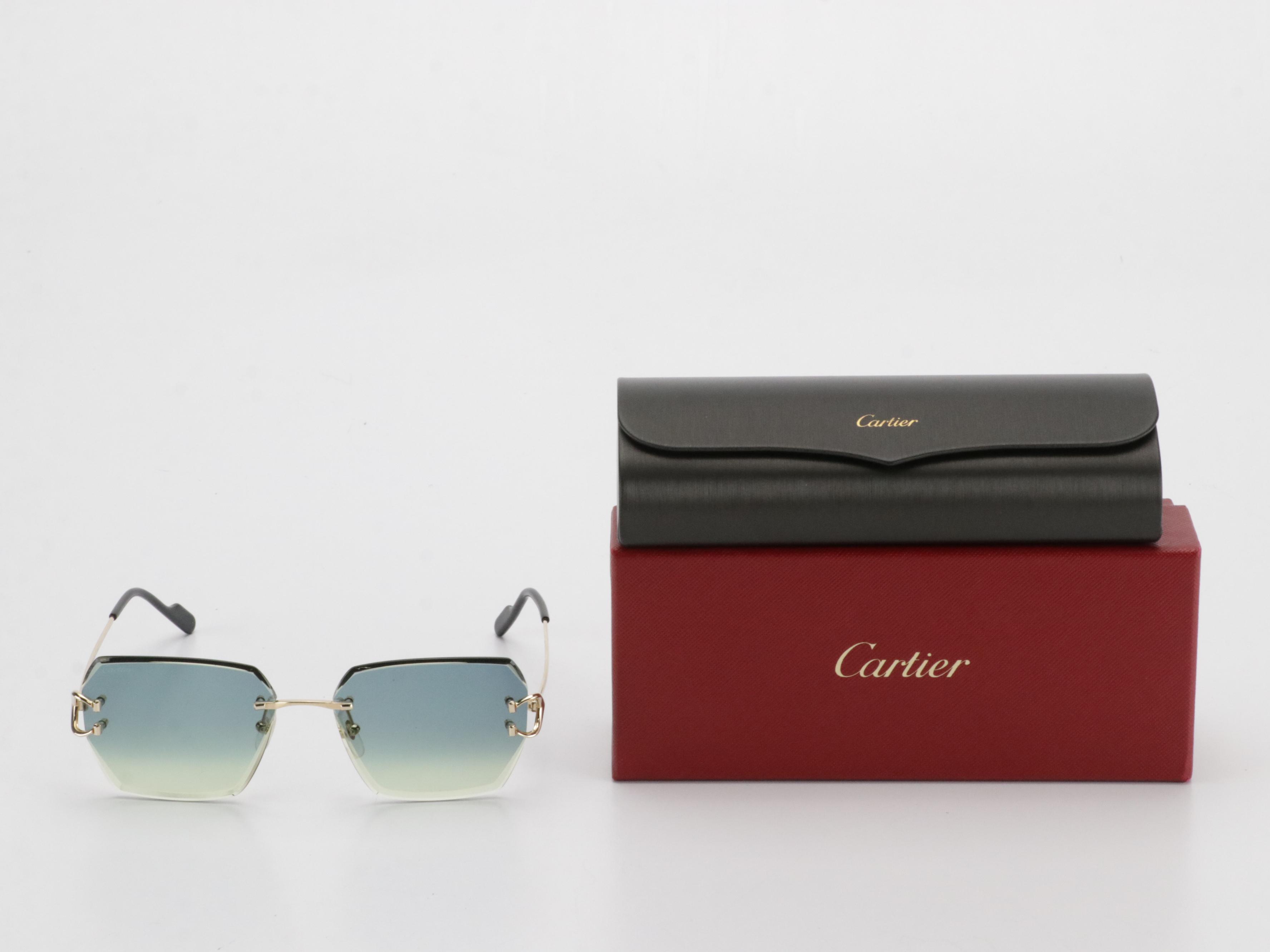Cartier Décor C de Cartier Collection Rimless Geometric Sunglasses with Case