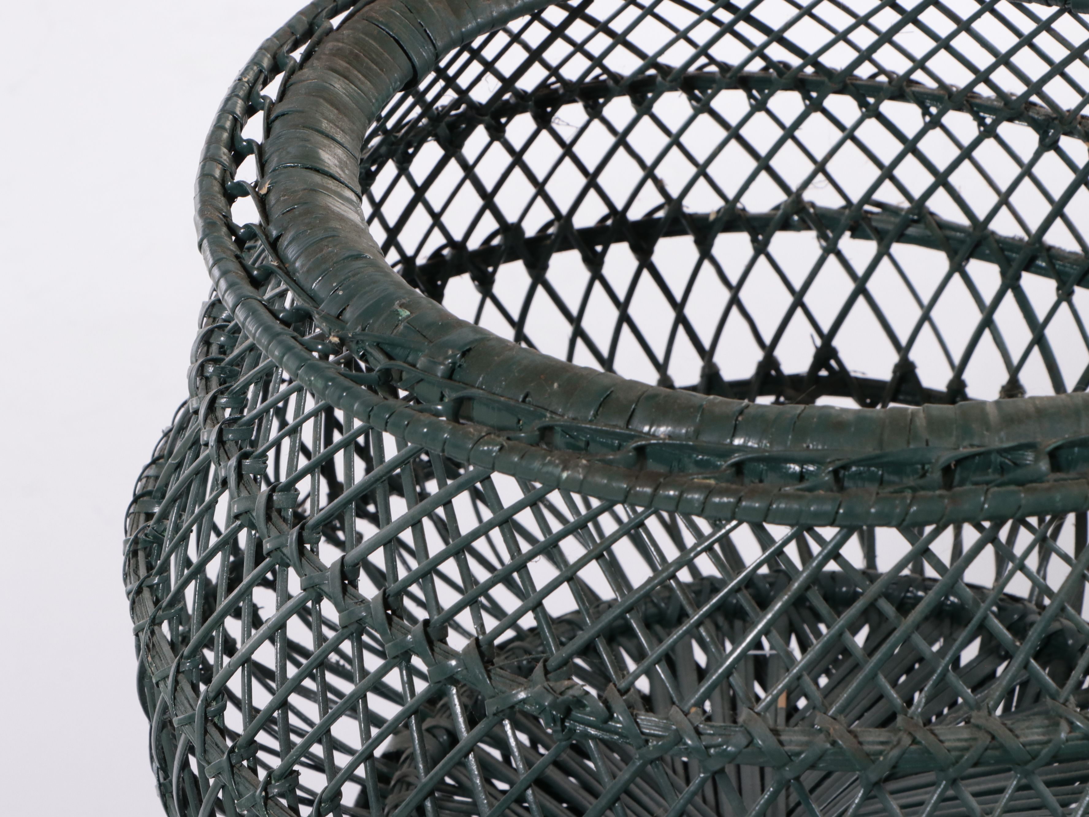 Painted Green Wicker Rocking Chair and Baskets