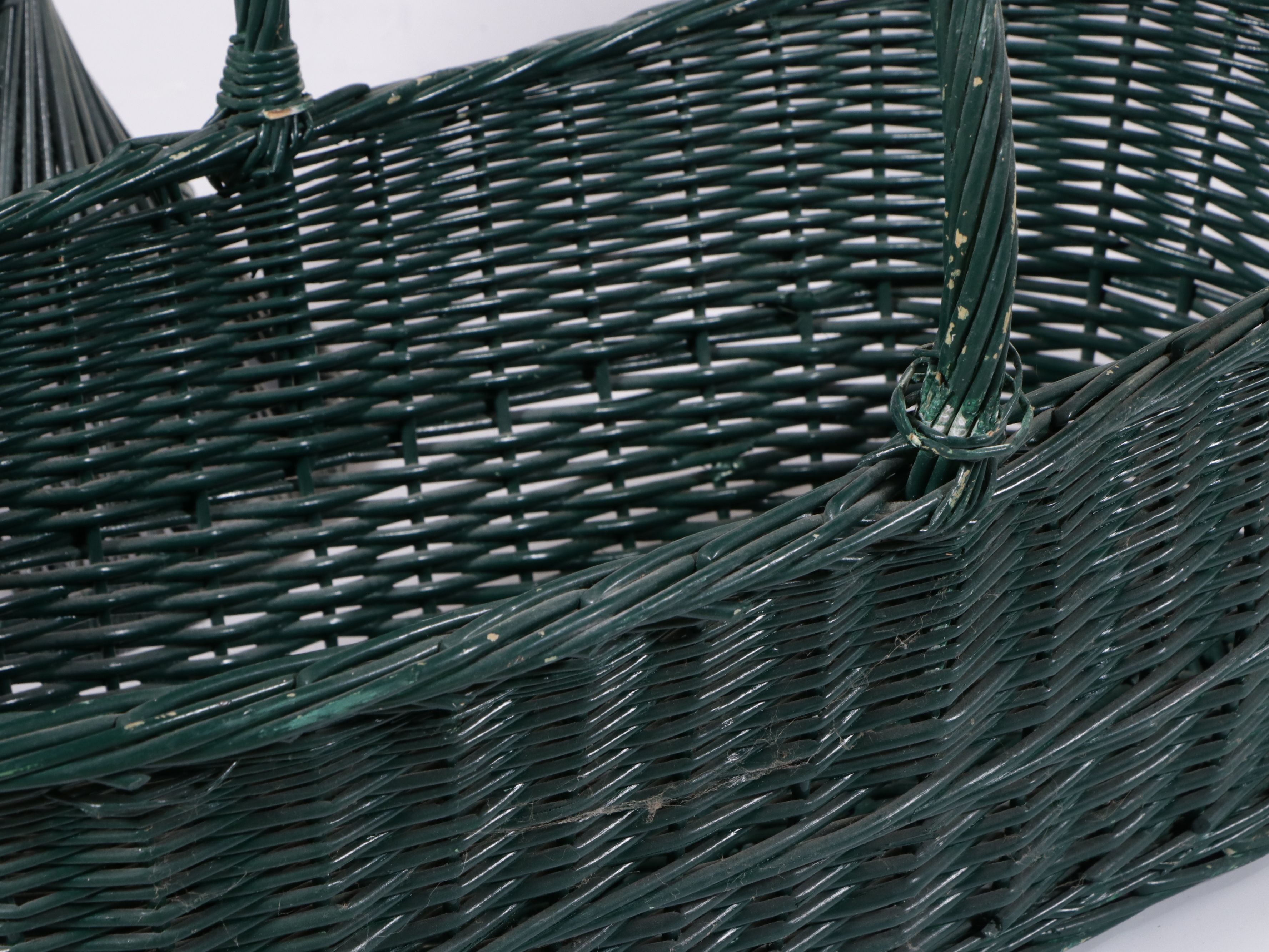 Painted Green Wicker Rocking Chair and Baskets