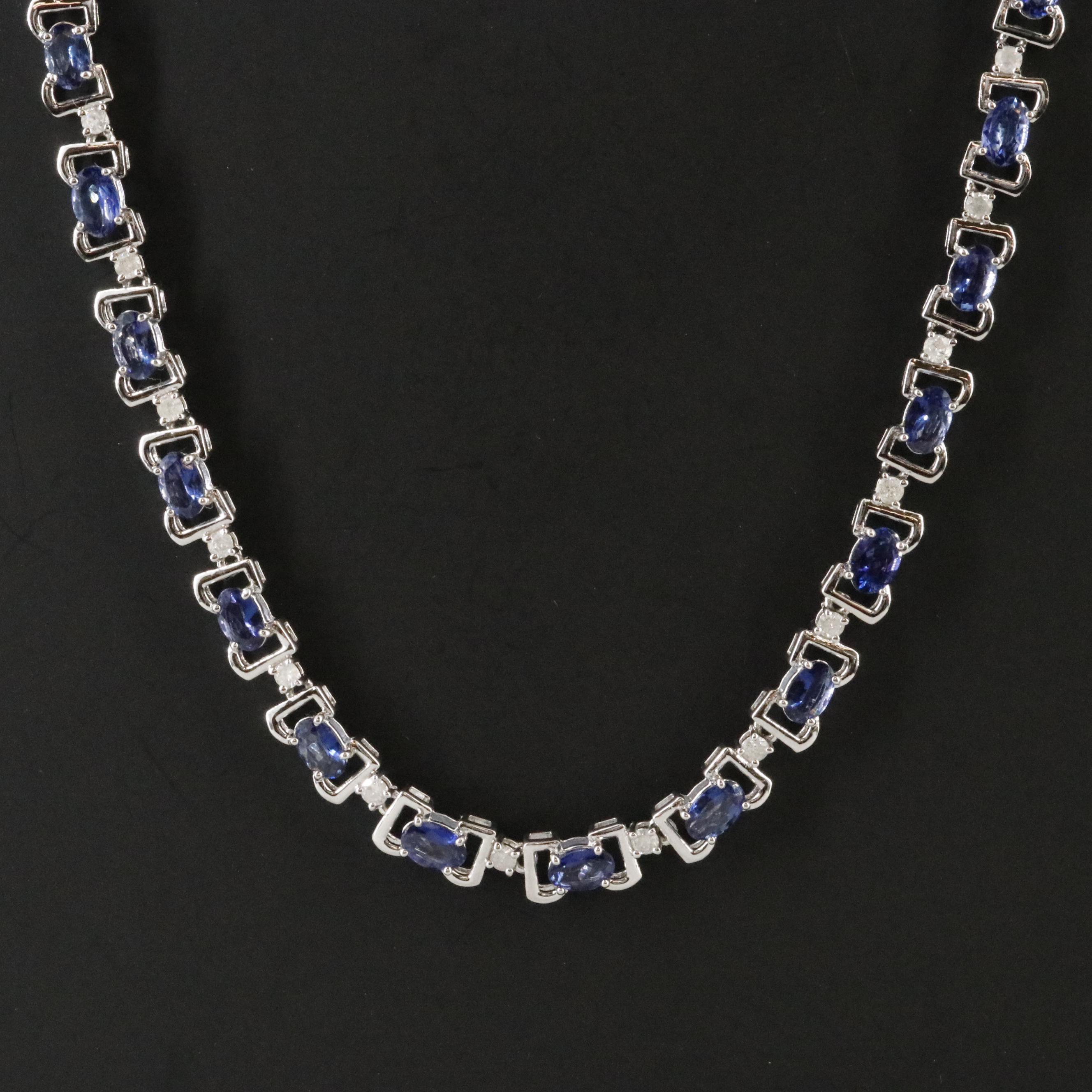Oscar Friedman Sterling Tanzanite and 1.81 CTW Diamond Line Necklace