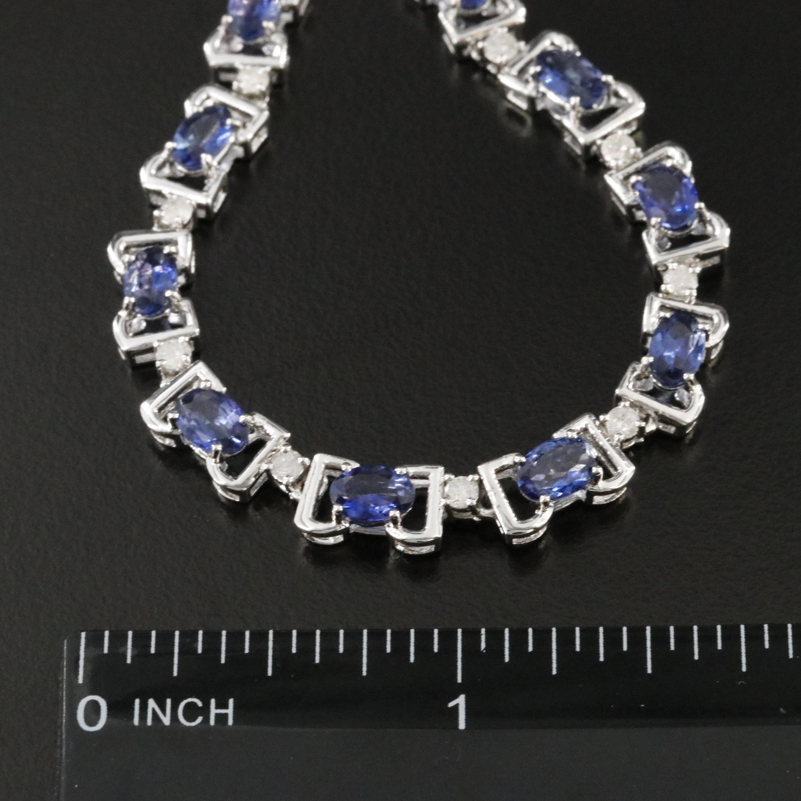 Oscar Friedman Sterling Tanzanite and 1.81 CTW Diamond Line Necklace