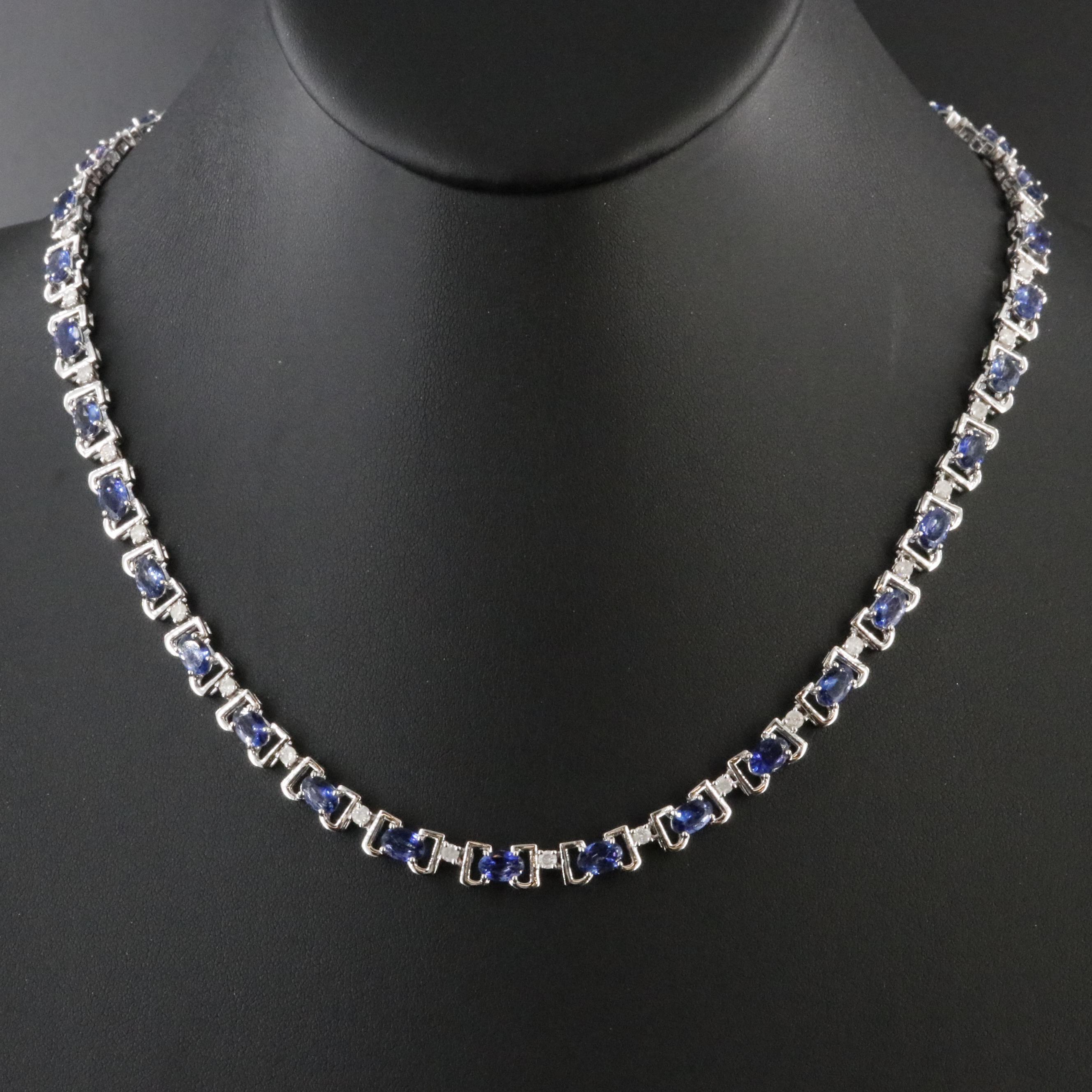Oscar Friedman Sterling Tanzanite and 1.81 CTW Diamond Line Necklace