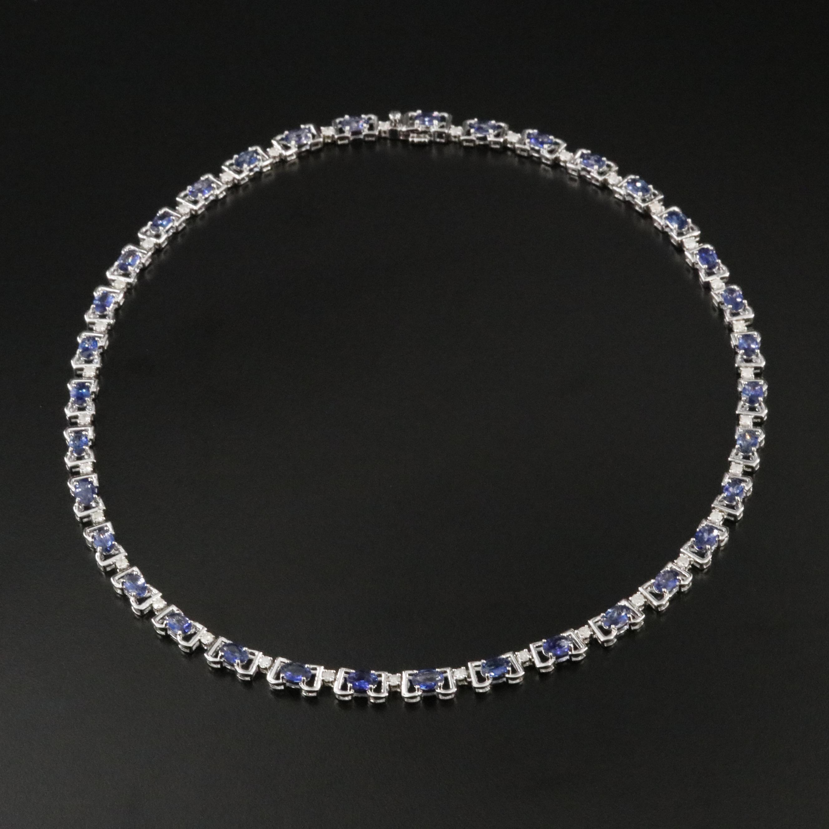 Oscar Friedman Sterling Tanzanite and 1.81 CTW Diamond Line Necklace