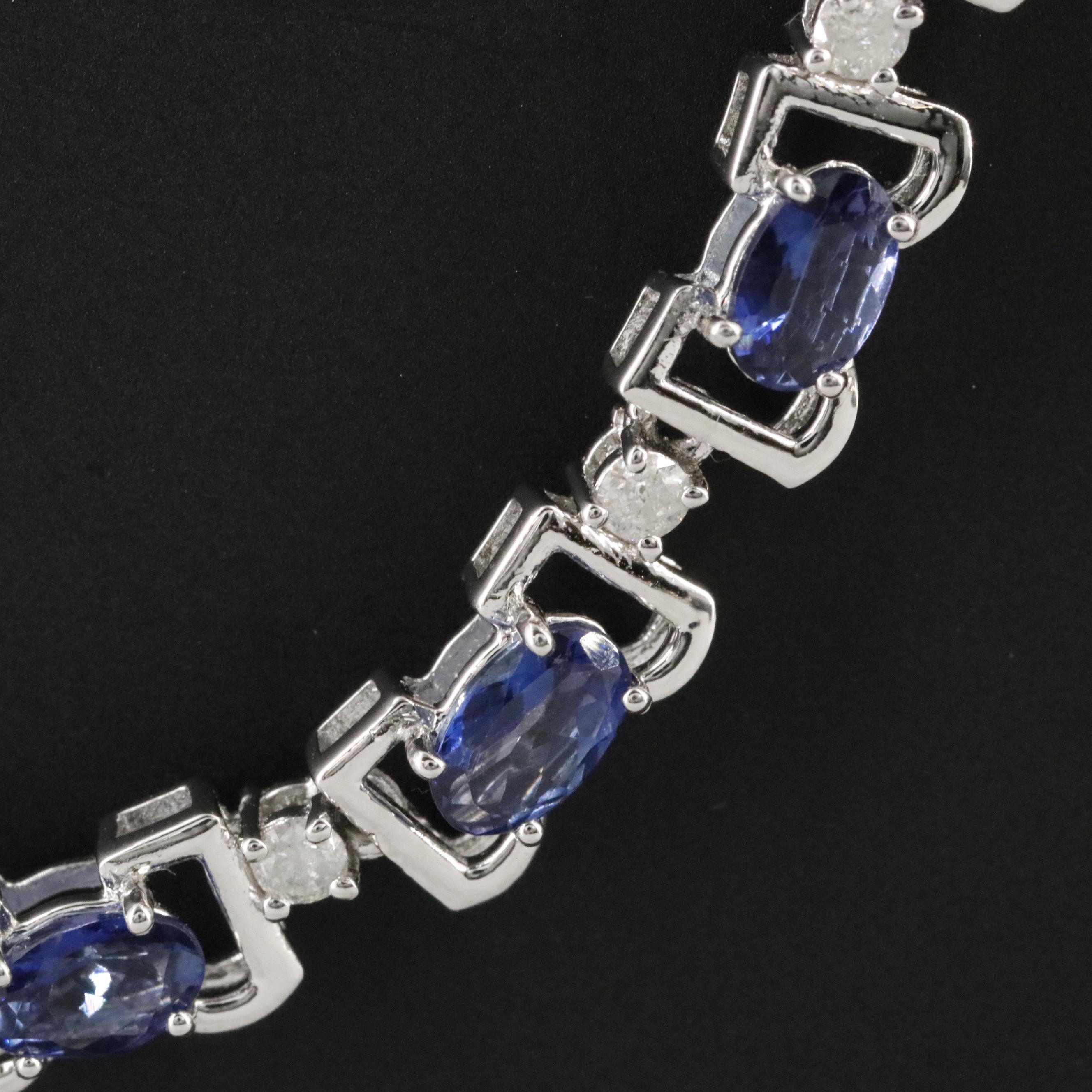 Oscar Friedman Sterling Tanzanite and 1.81 CTW Diamond Line Necklace