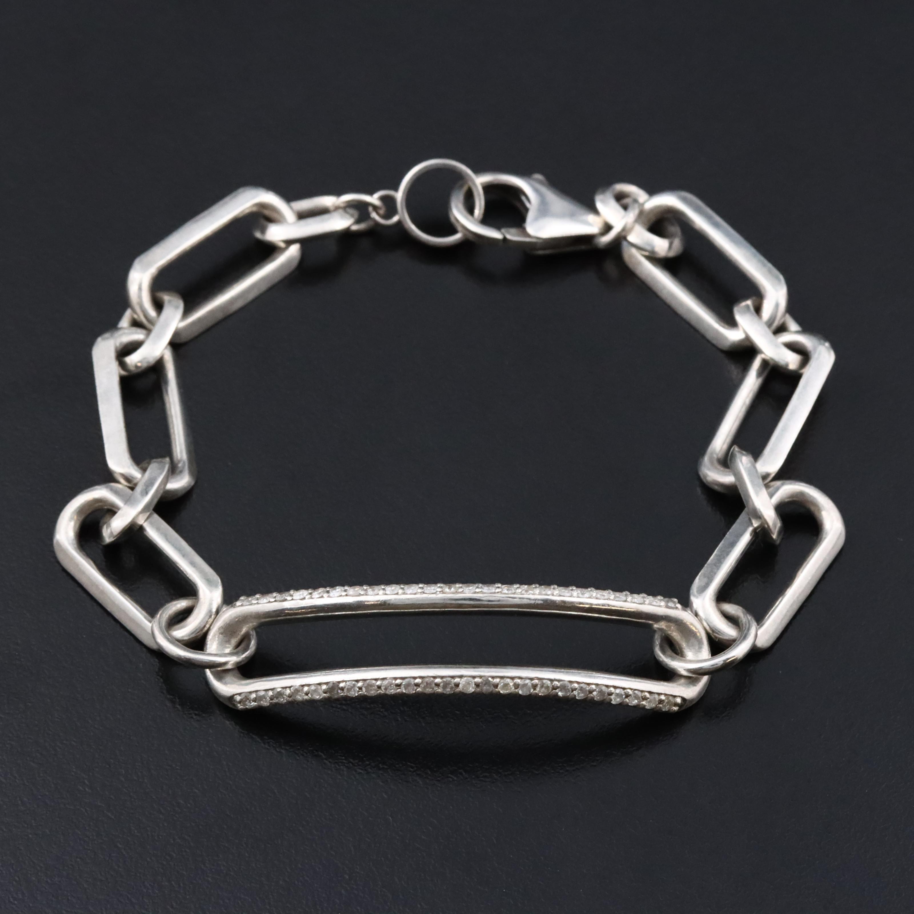 Sheryl Lowe Sterling Diamond Paper Clip Chain Bracelet