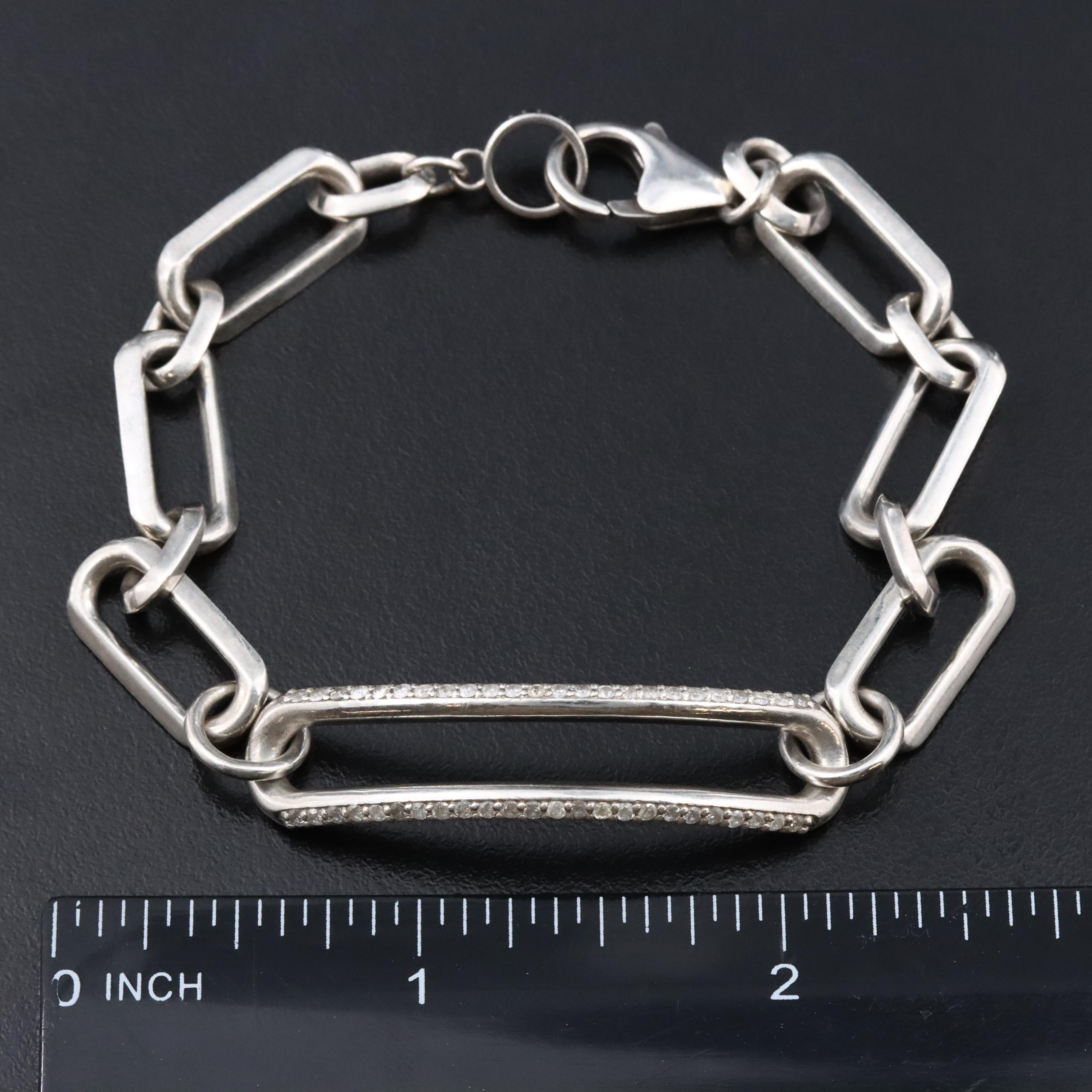 Sheryl Lowe Sterling Diamond Paper Clip Chain Bracelet