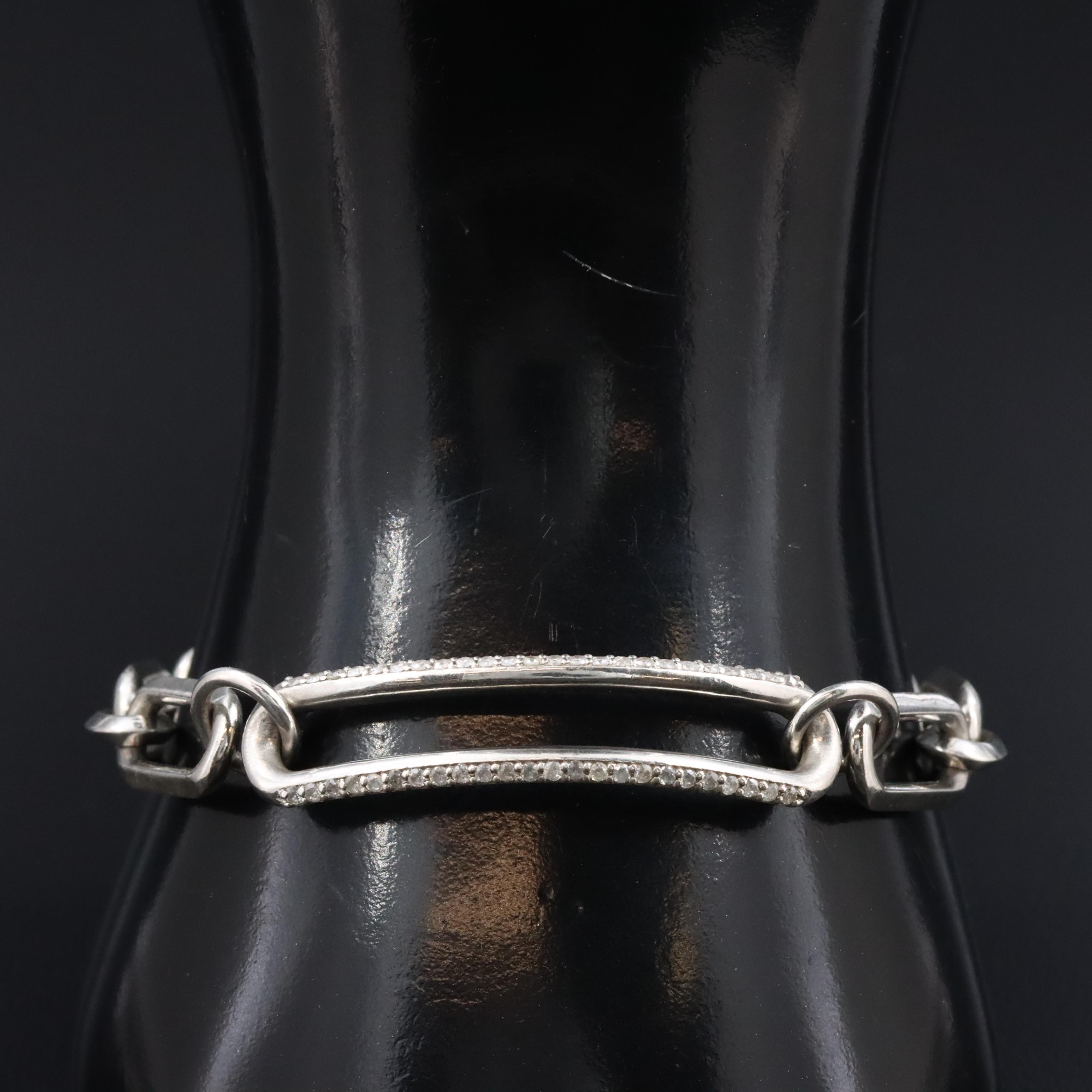 Sheryl Lowe Sterling Diamond Paper Clip Chain Bracelet