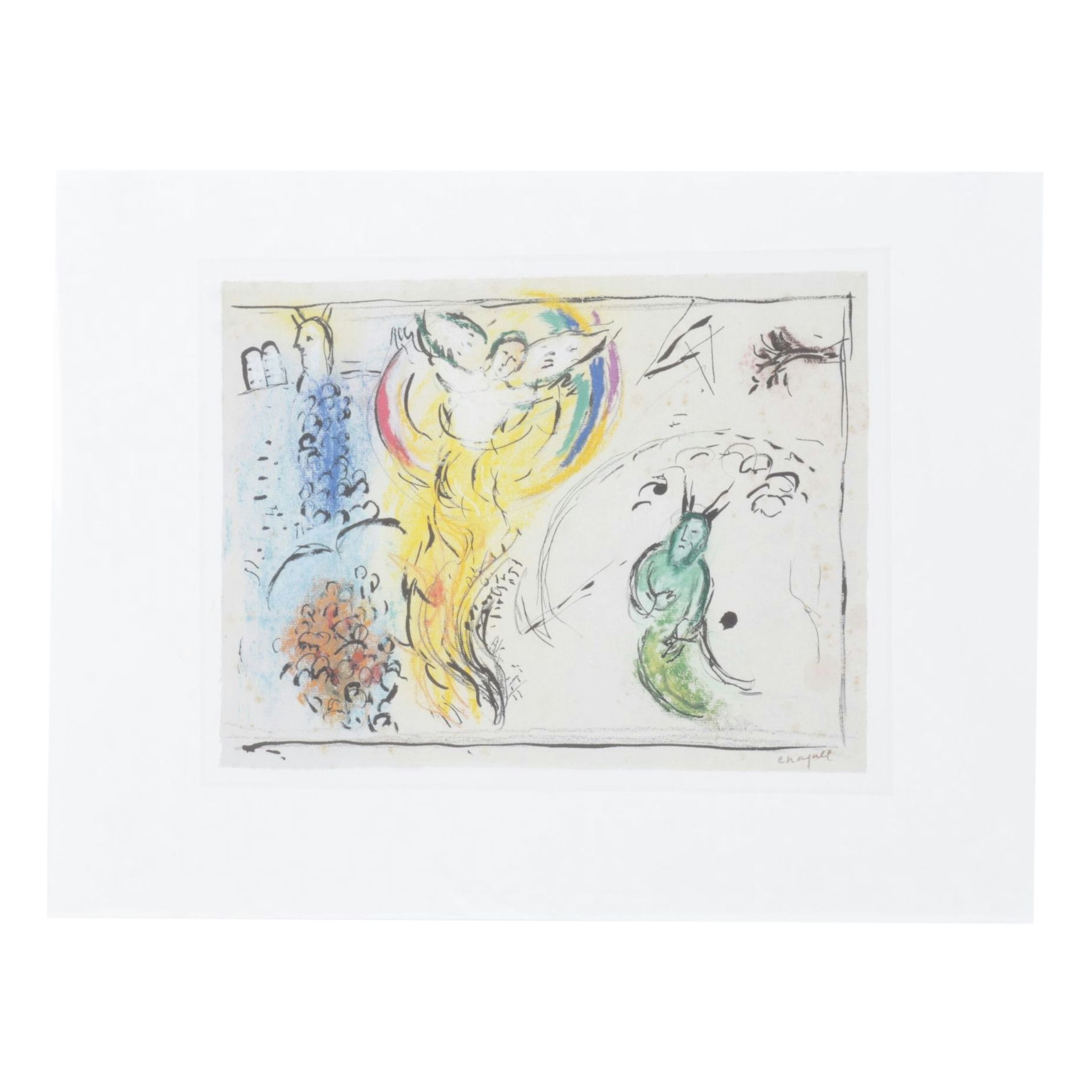 After Marc Chagall Offset Lithograph "Moses in Front of the Burning Bush," 1986