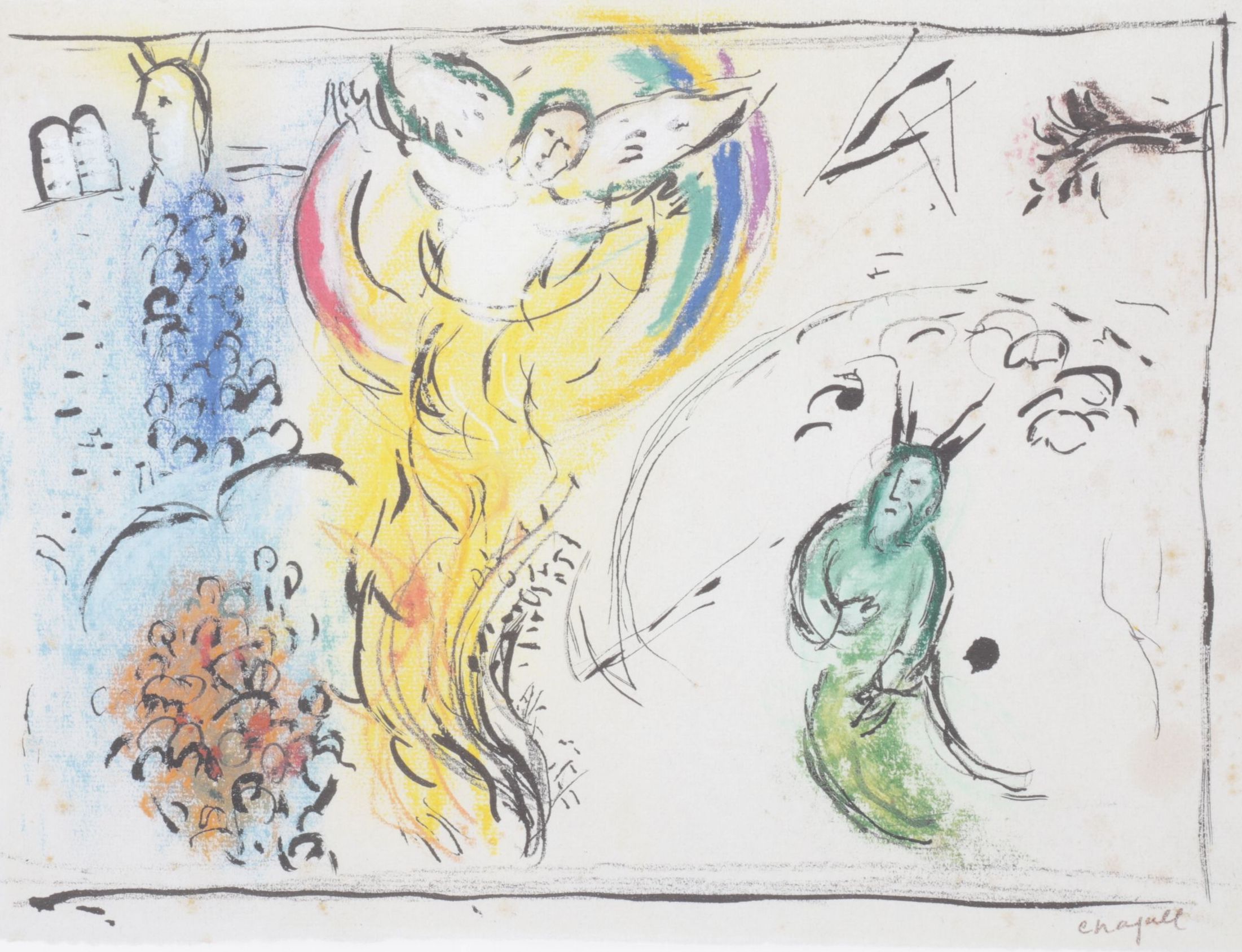 After Marc Chagall Offset Lithograph "Moses in Front of the Burning Bush," 1986