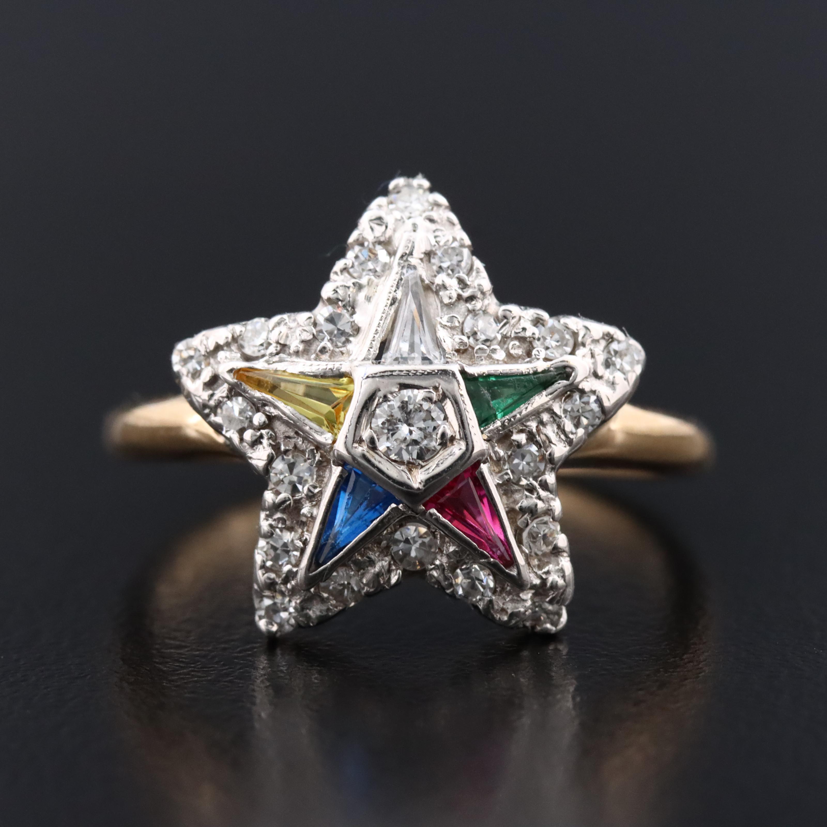 14K 0.33 CTW Diamond and Multicolored Gemstone Eastern Star Ring