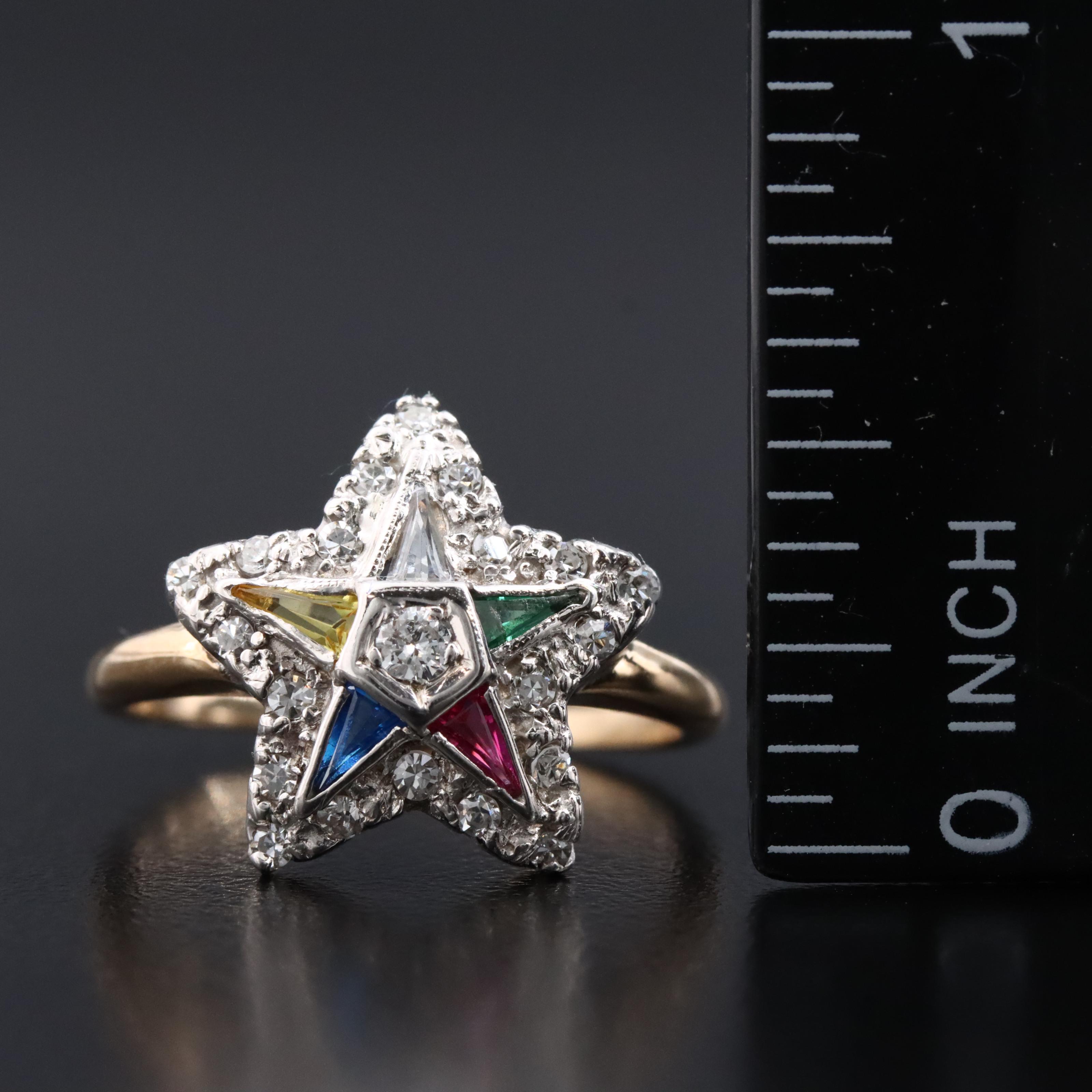 14K 0.33 CTW Diamond and Multicolored Gemstone Eastern Star Ring