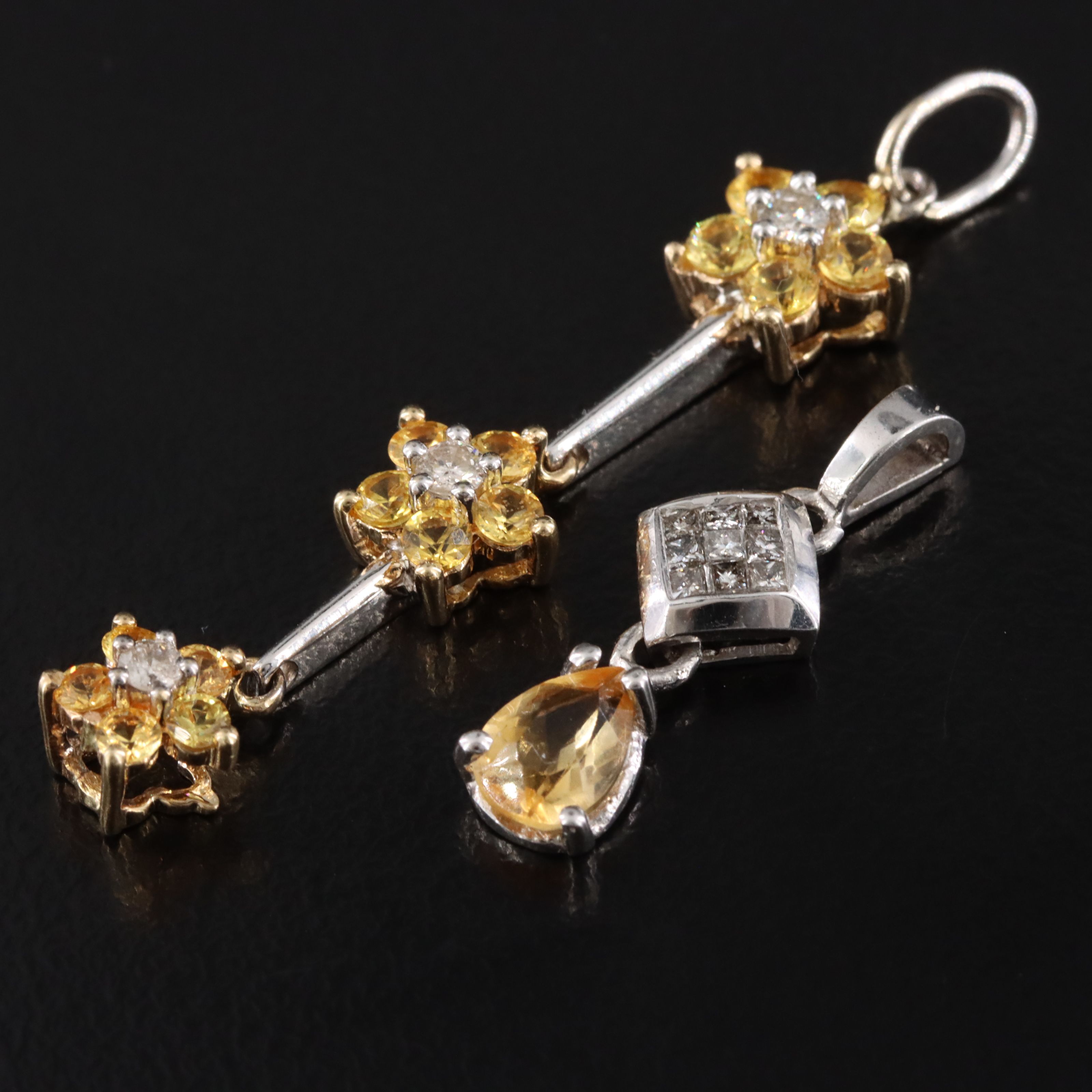 18K Ring with 14K Pendants, Citrine, Sapphire and Diamonds