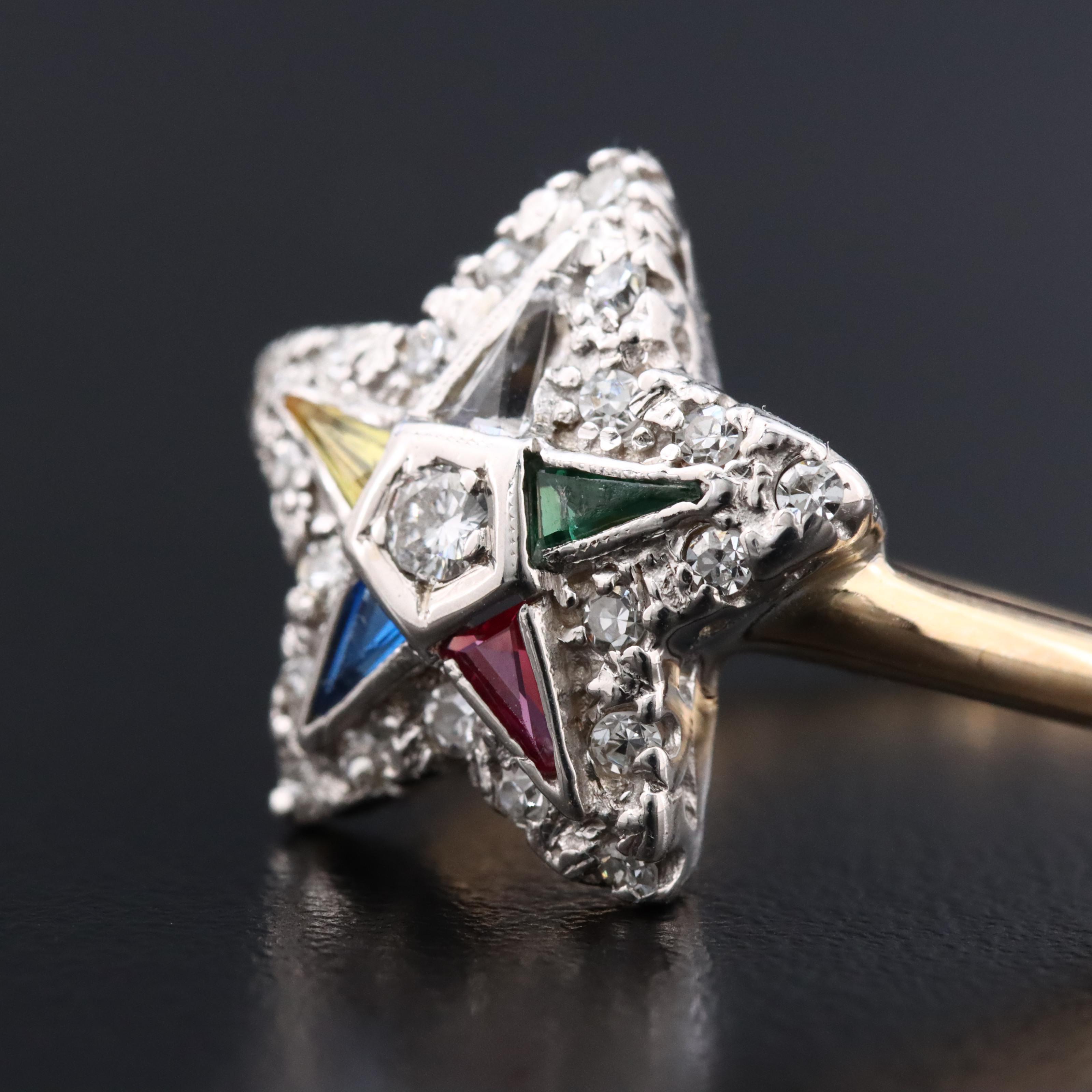 14K 0.33 CTW Diamond and Multicolored Gemstone Eastern Star Ring