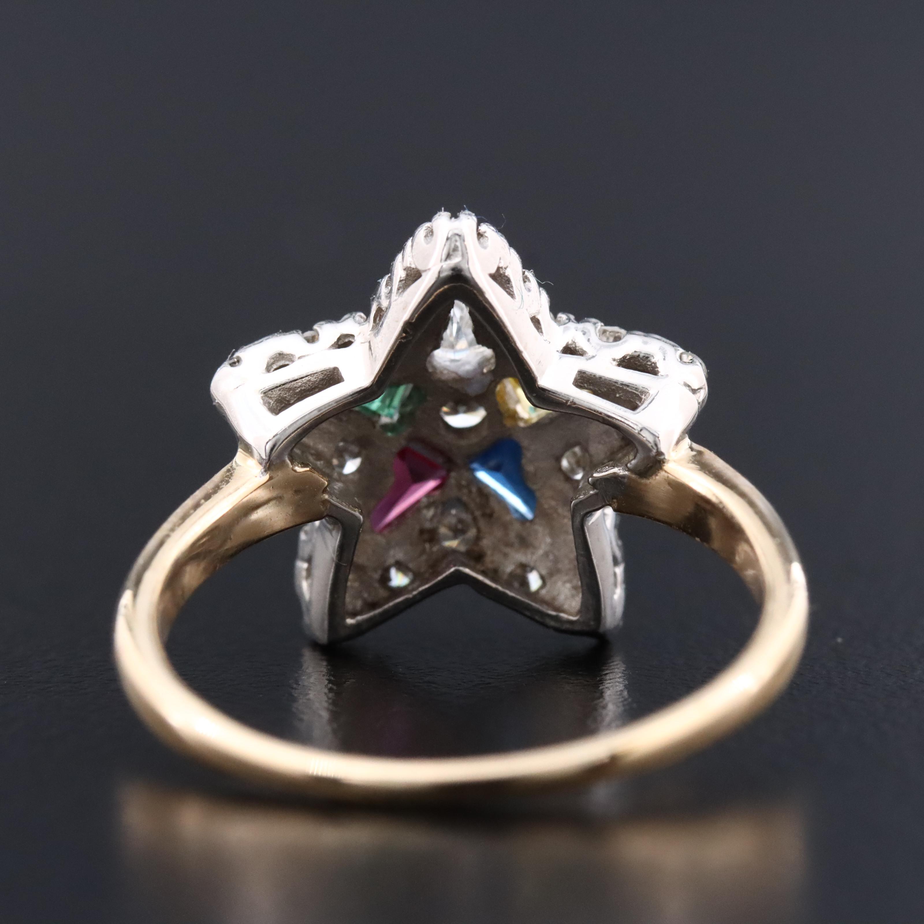 14K 0.33 CTW Diamond and Multicolored Gemstone Eastern Star Ring