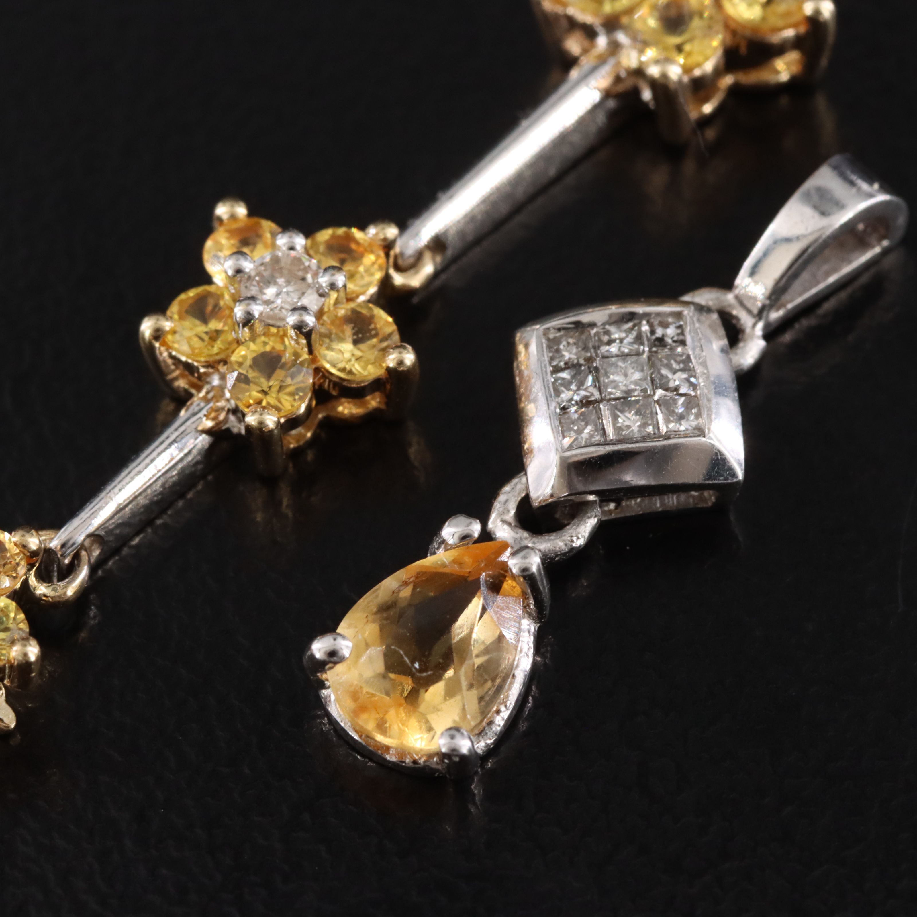 18K Ring with 14K Pendants, Citrine, Sapphire and Diamonds