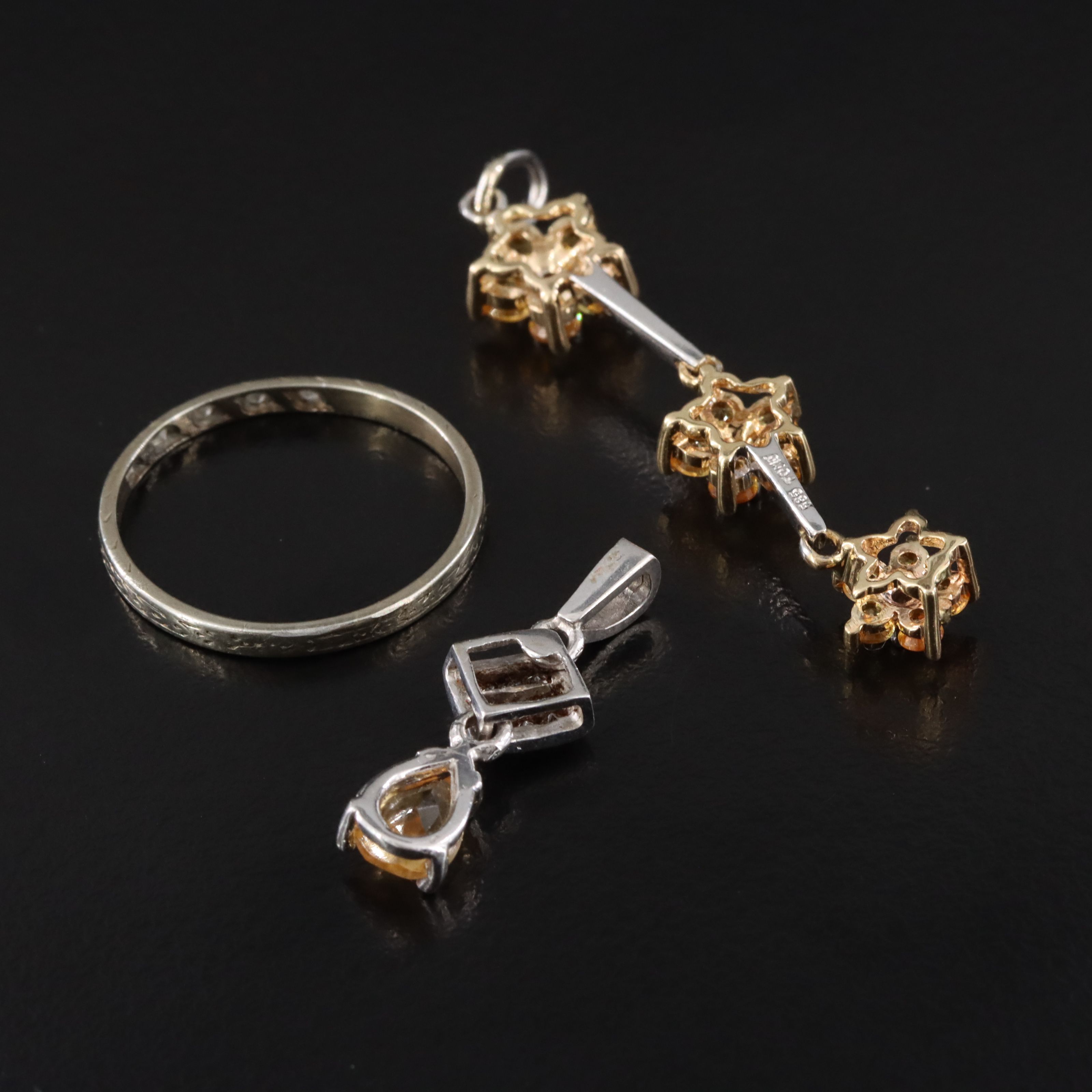 18K Ring with 14K Pendants, Citrine, Sapphire and Diamonds