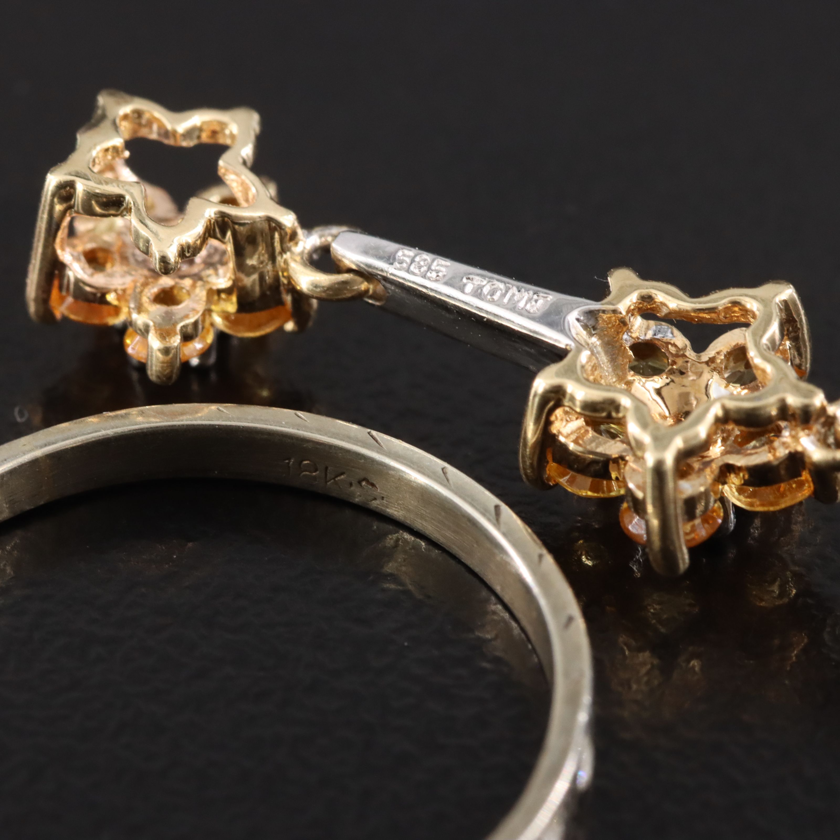 18K Ring with 14K Pendants, Citrine, Sapphire and Diamonds