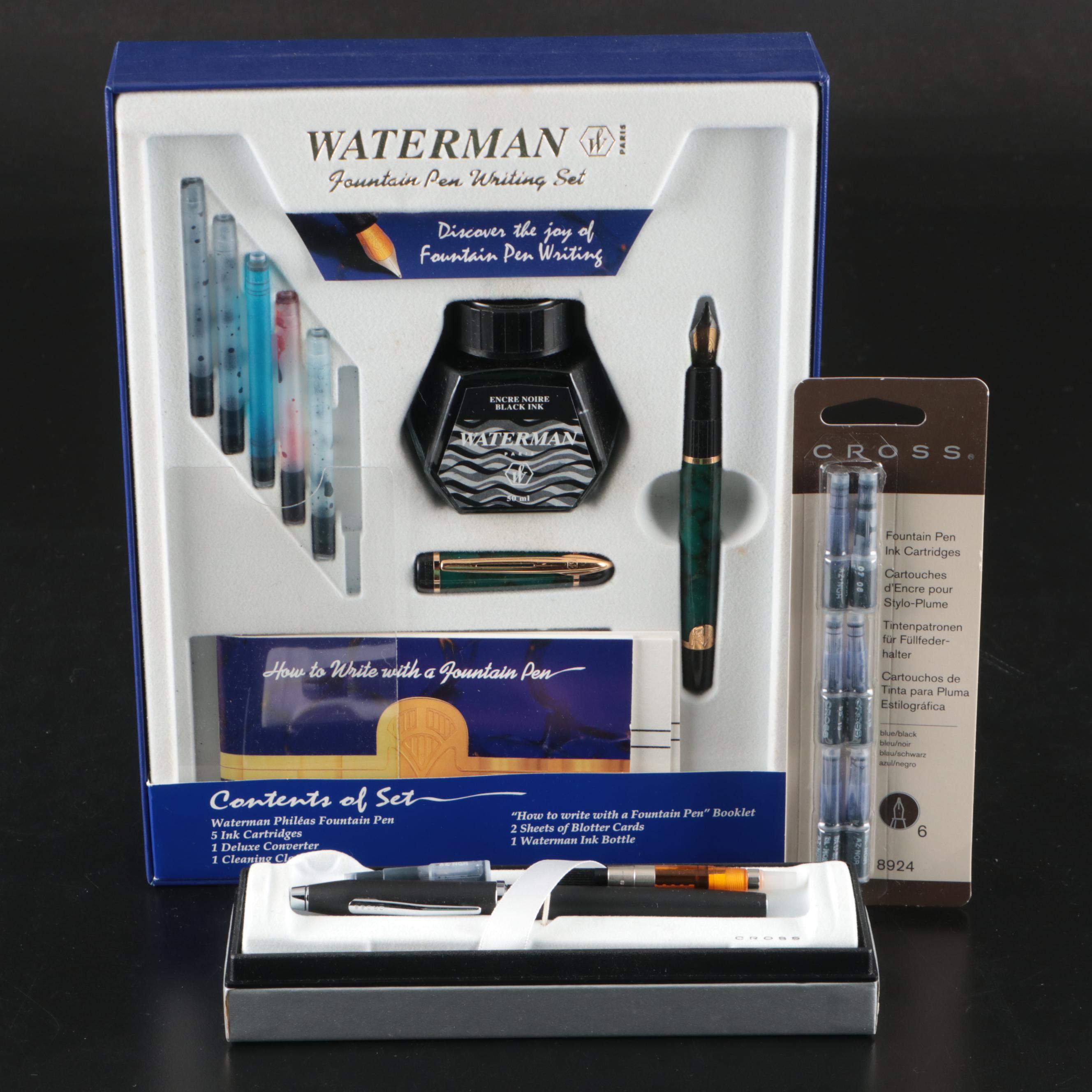 Waterman Fountain Pen Writing Set, Cross Fountain Pen, Ink Refills