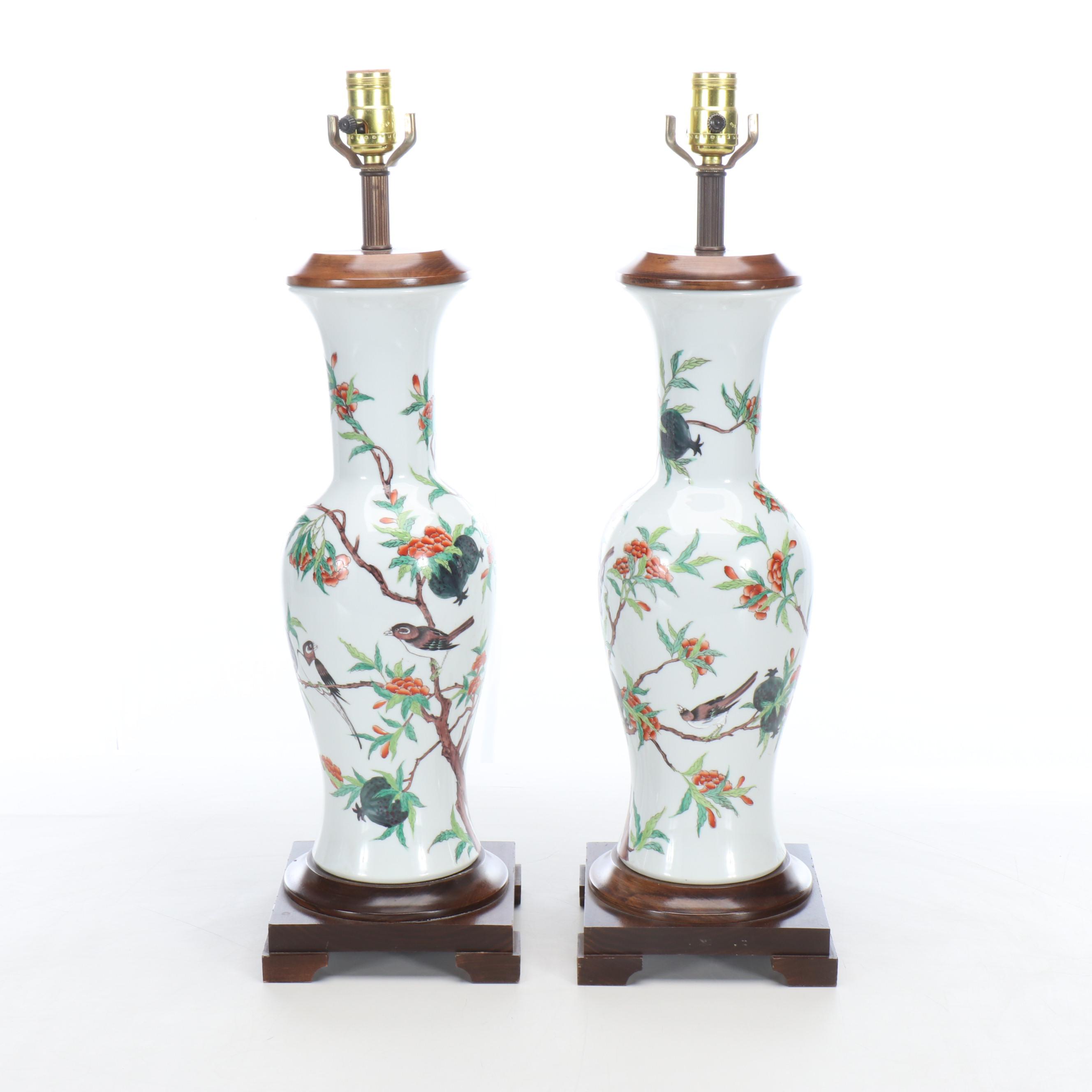 Safran & Glucksman Chinese Porcelain Vase Table Lamps, Late 20th C.