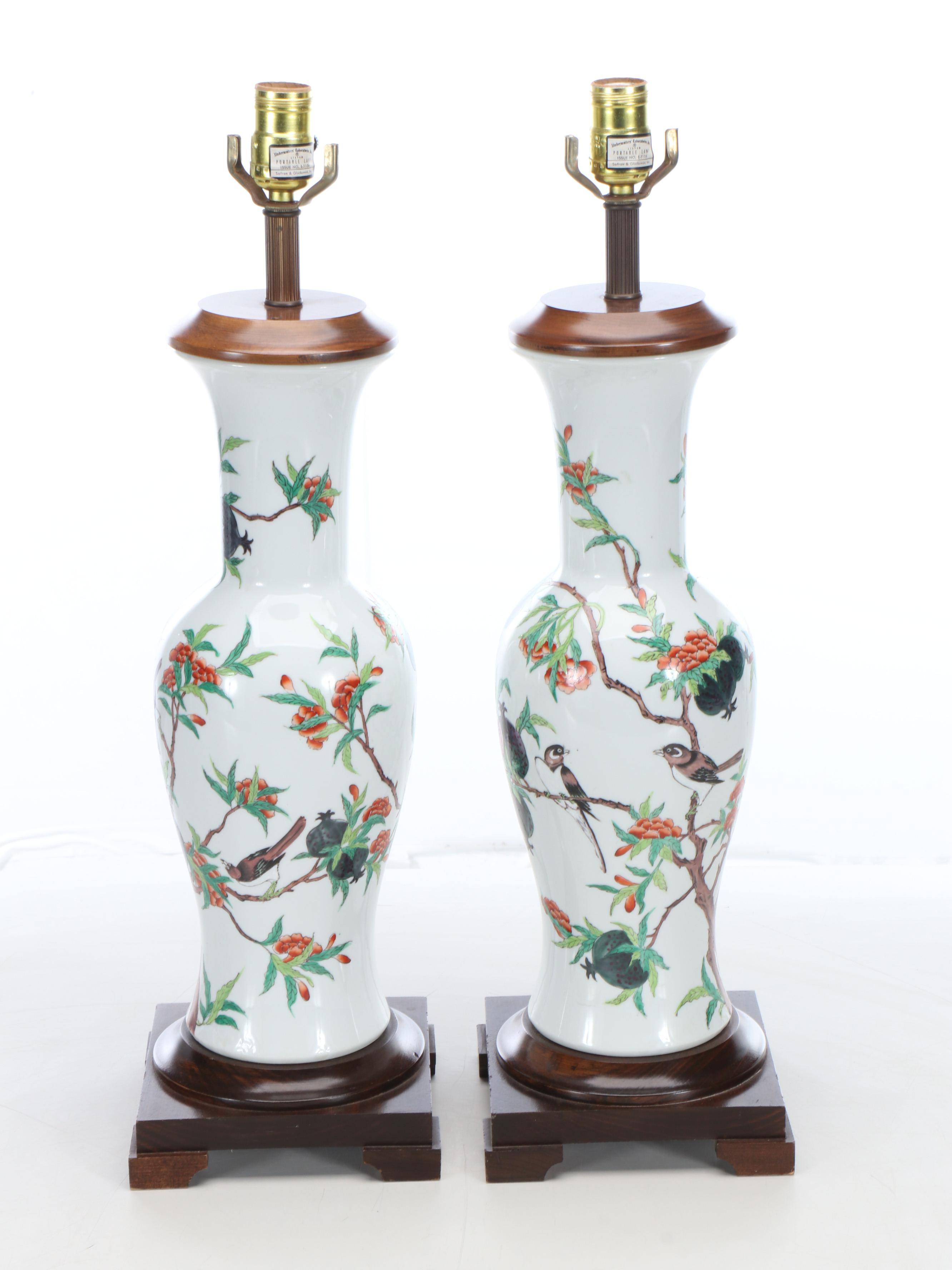 Safran & Glucksman Chinese Porcelain Vase Table Lamps, Late 20th C.