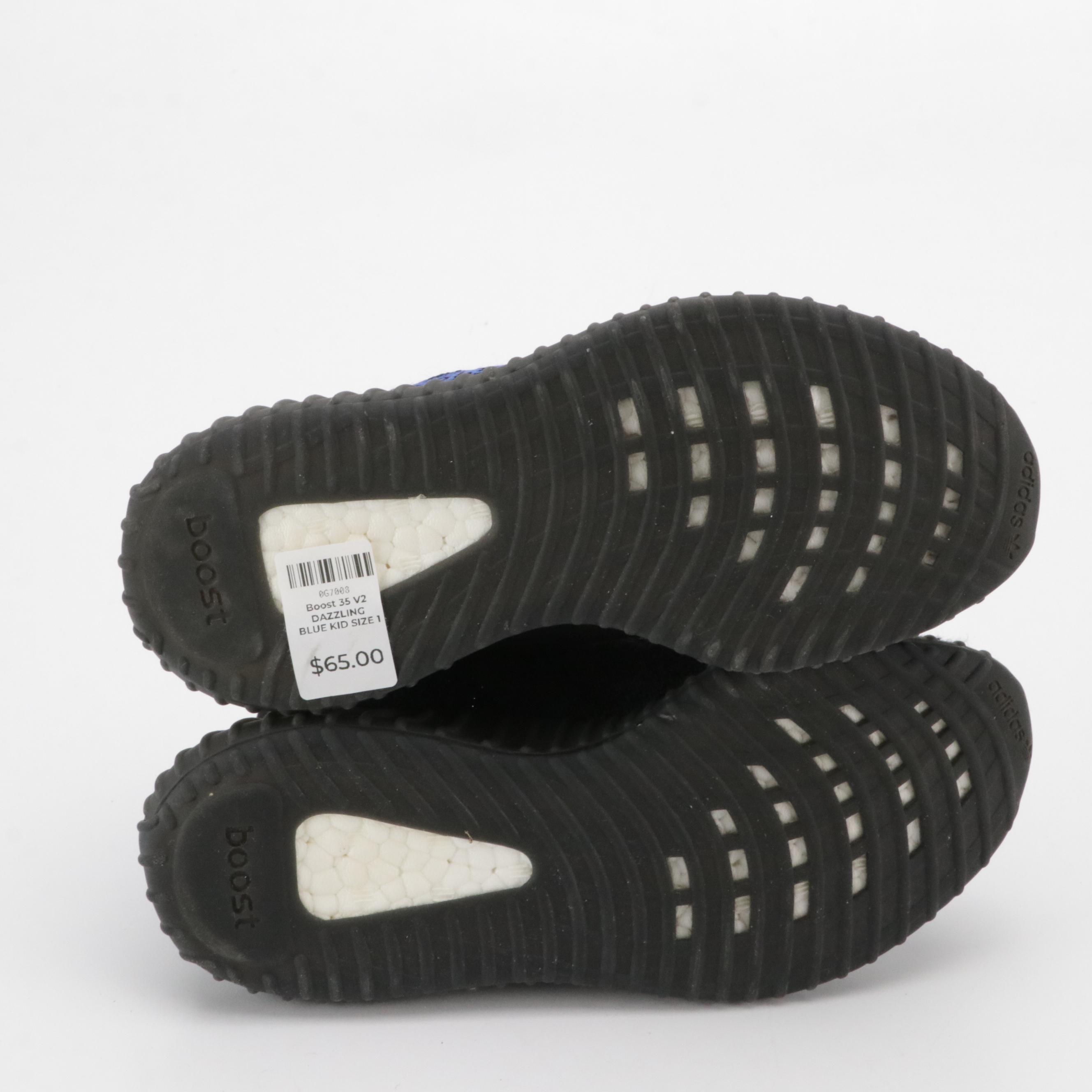 Kids Adidas Yeezy Boost 350 V2 Lace Up Sneakers in Black and Blue with Box