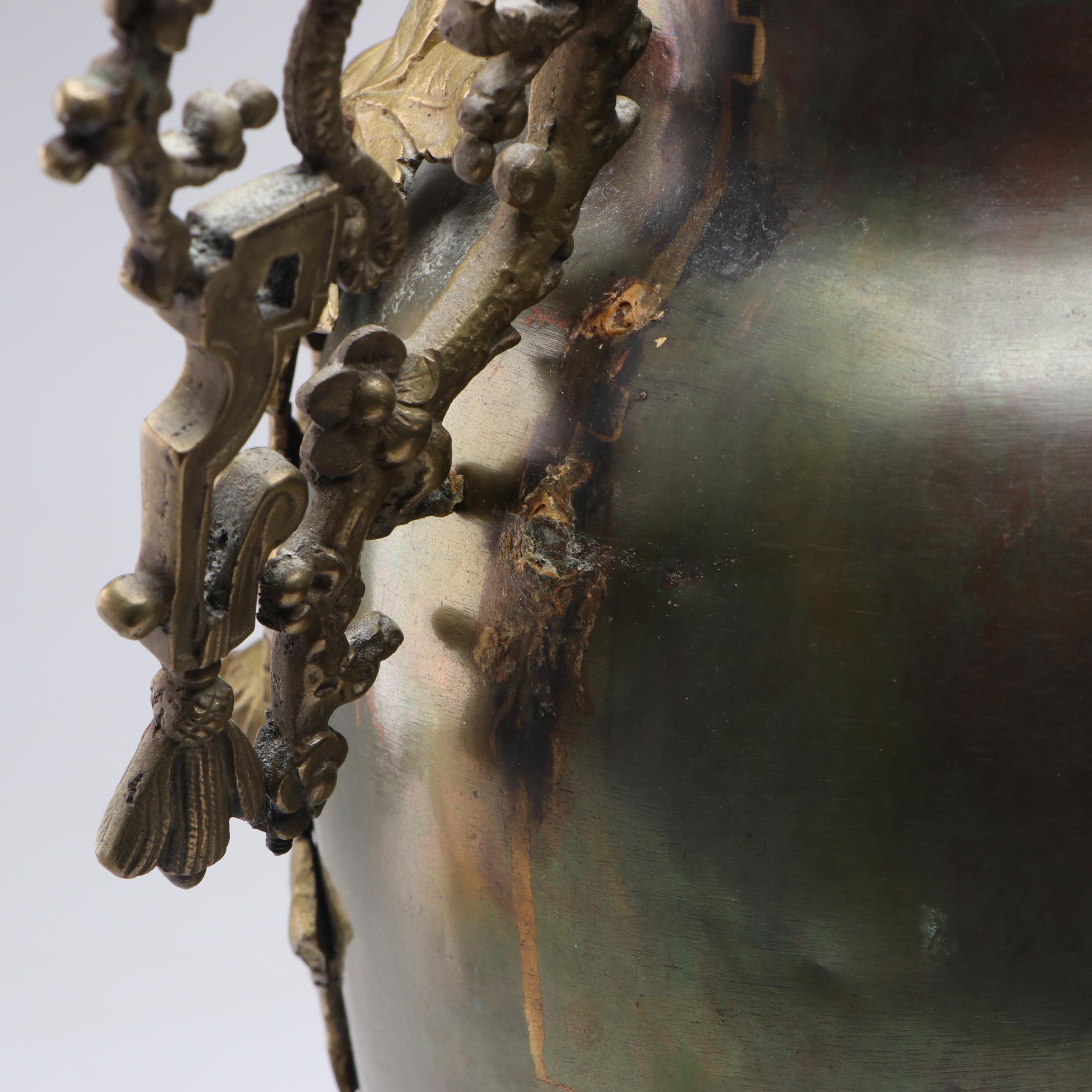 Victorian Chinoiserie Padfoot Brass Vase with Cherry Blossom Dragon Handles