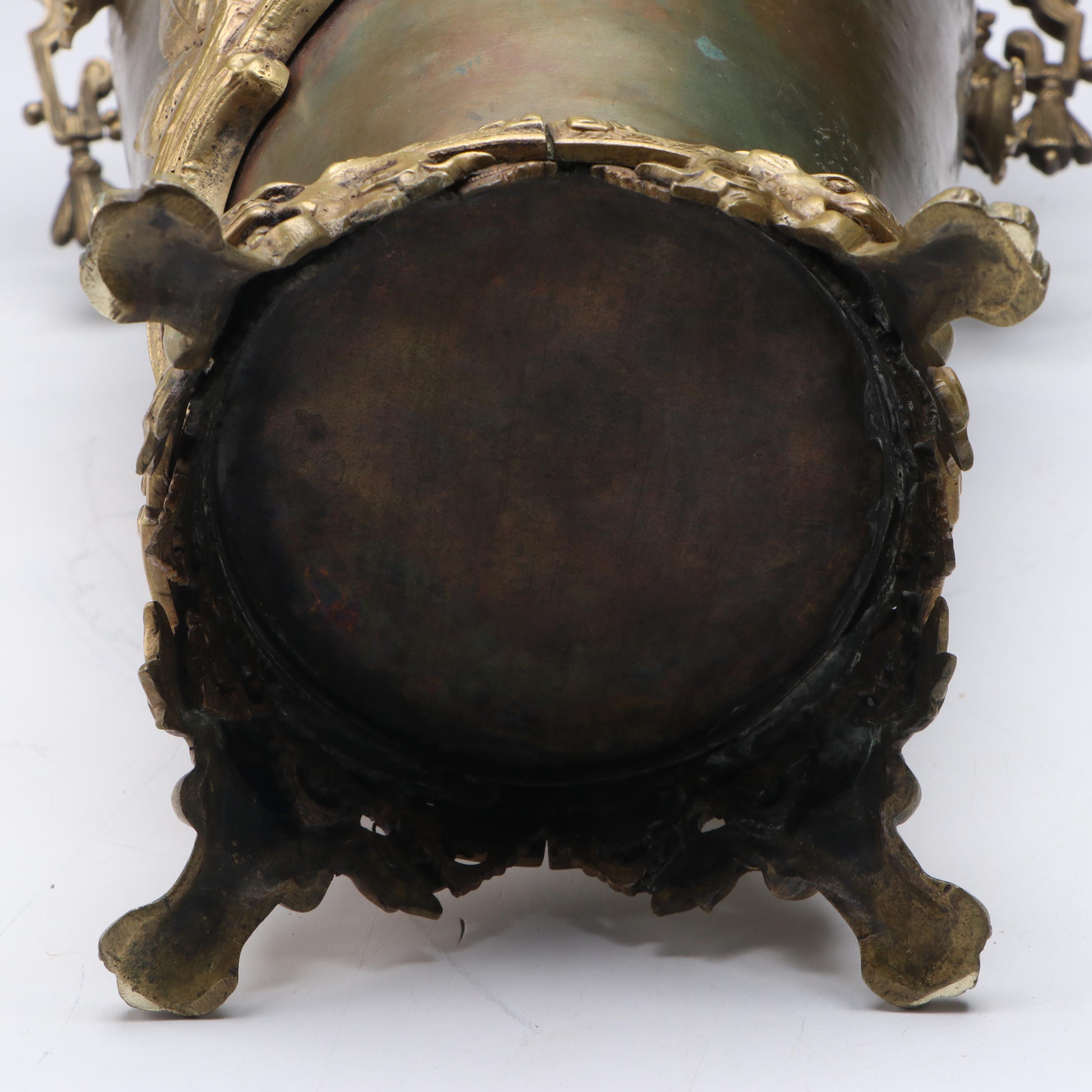 Victorian Chinoiserie Padfoot Brass Vase with Cherry Blossom Dragon Handles