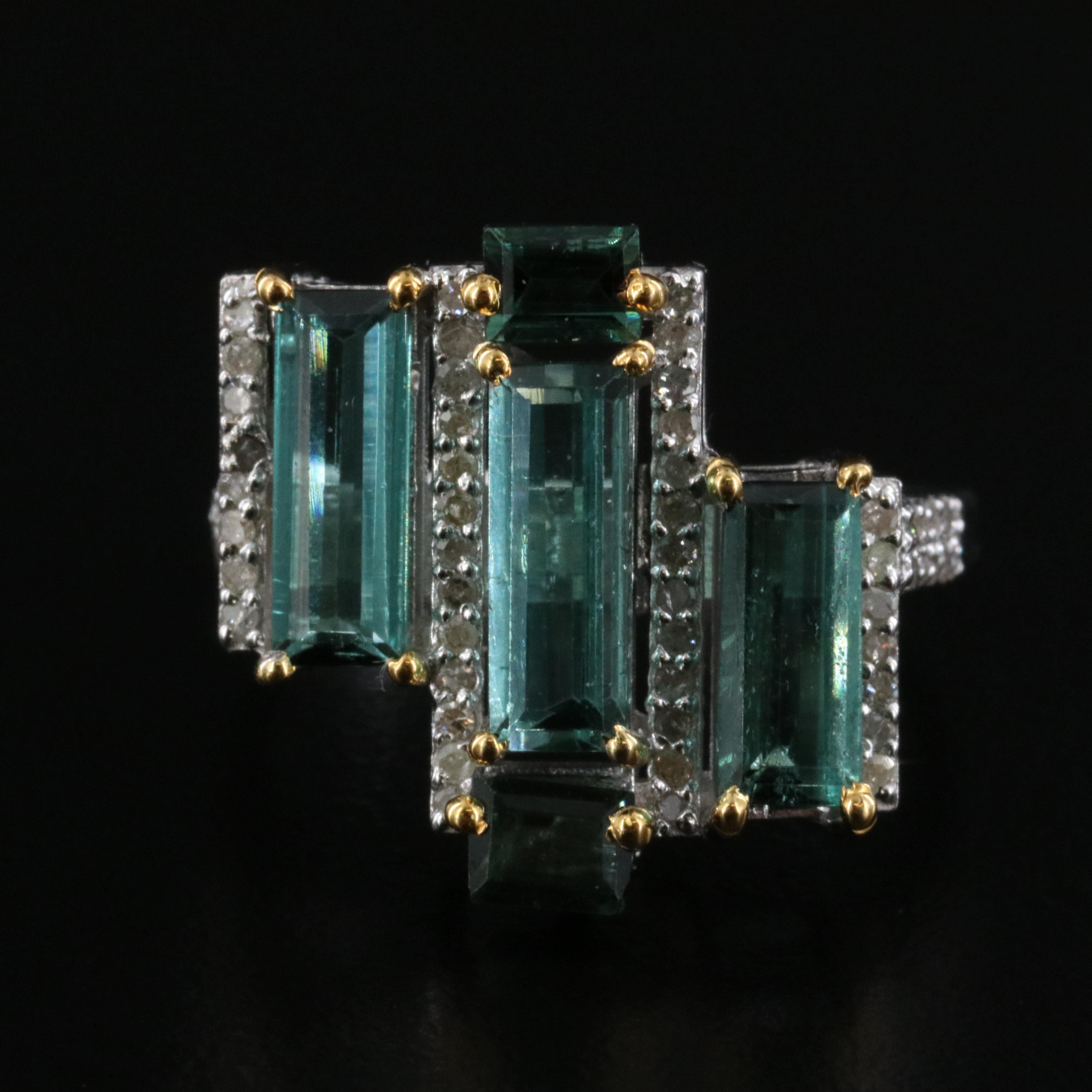 Sterling Tourmaline and Diamond Ring