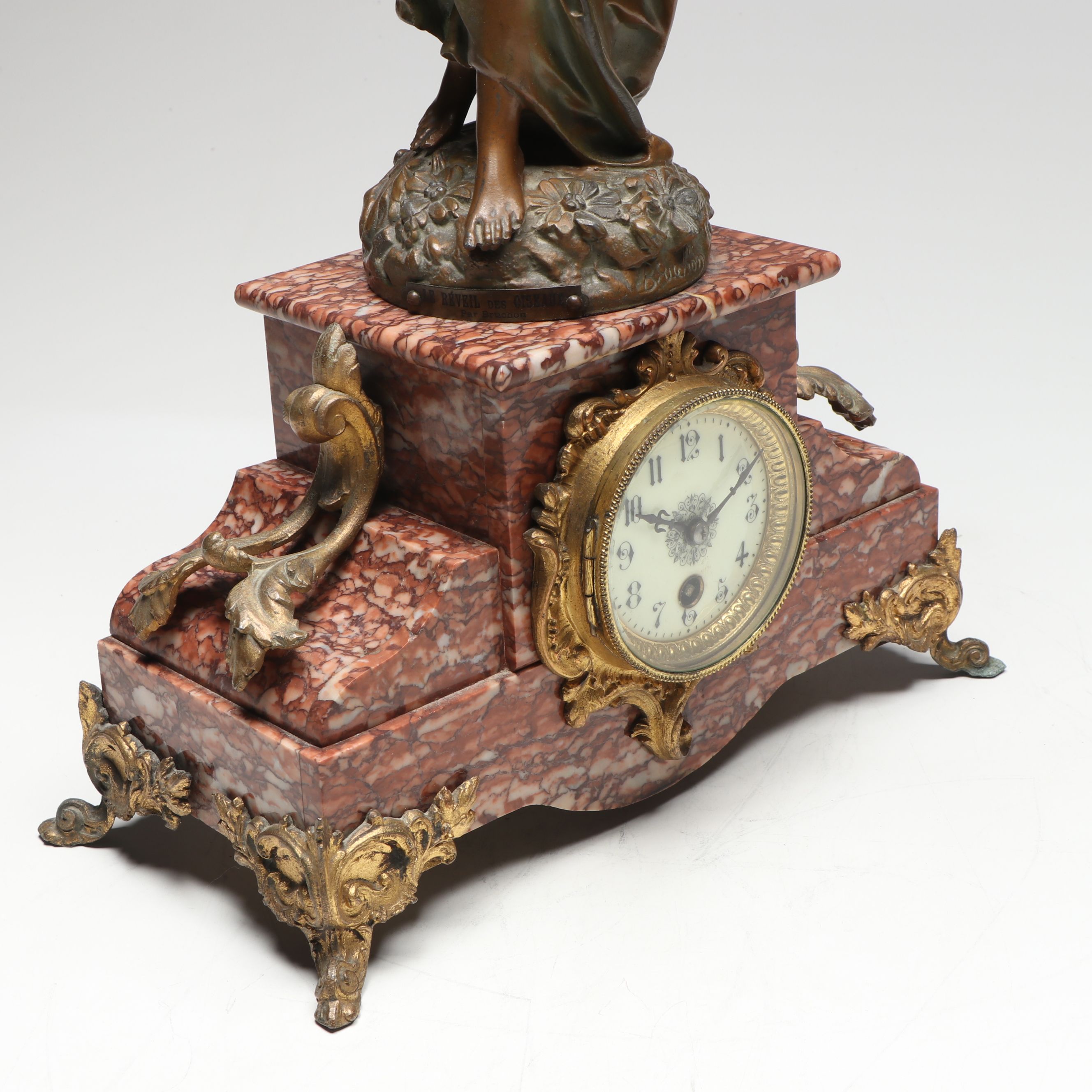 French Onyx and Bronzed Metal "Le Reveil Des Oiseaux" After Bruchon Clock