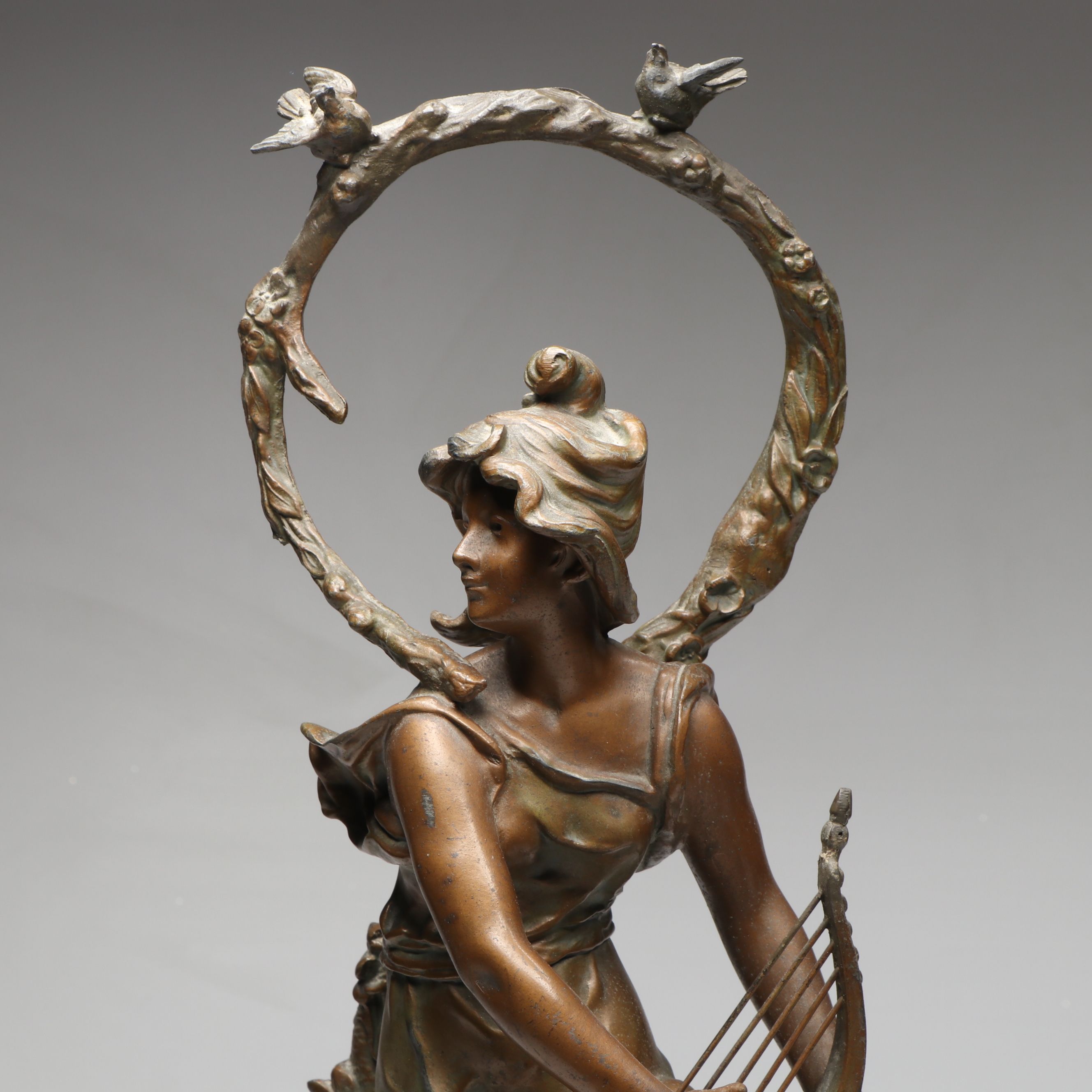 French Onyx and Bronzed Metal "Le Reveil Des Oiseaux" After Bruchon Clock