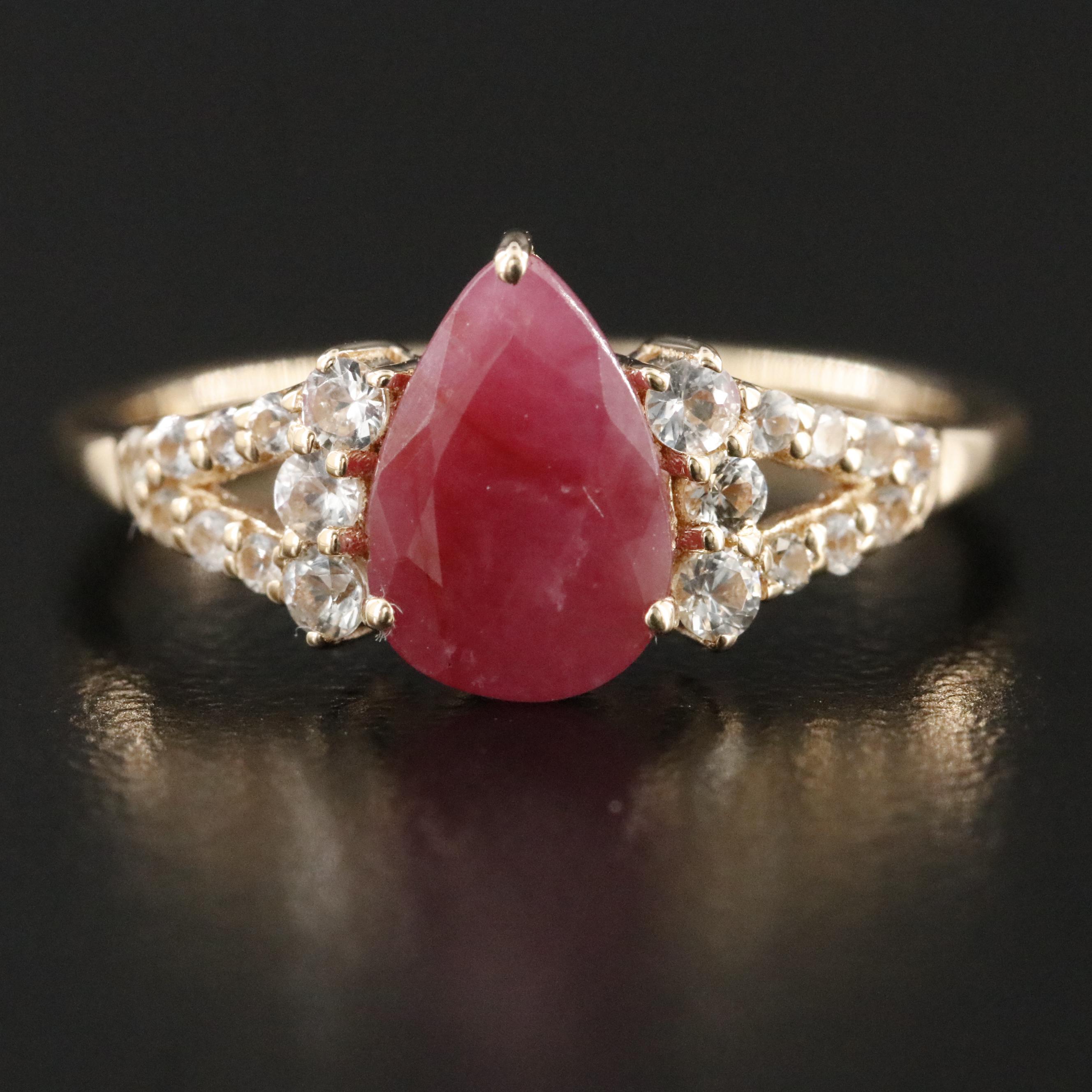 14K Filled Corundum and White Sapphire Ring