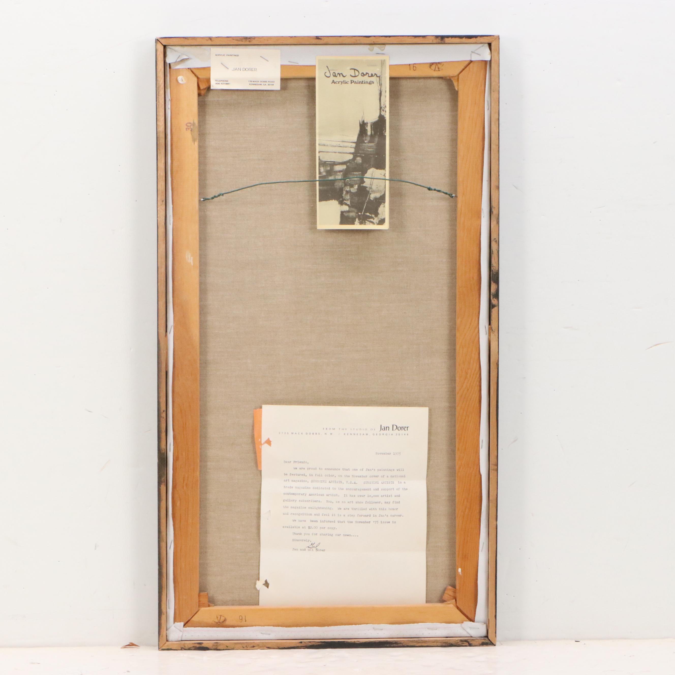 Jan Dorer Acrylic Painting Untitled Abstraction, Mid-20th Century