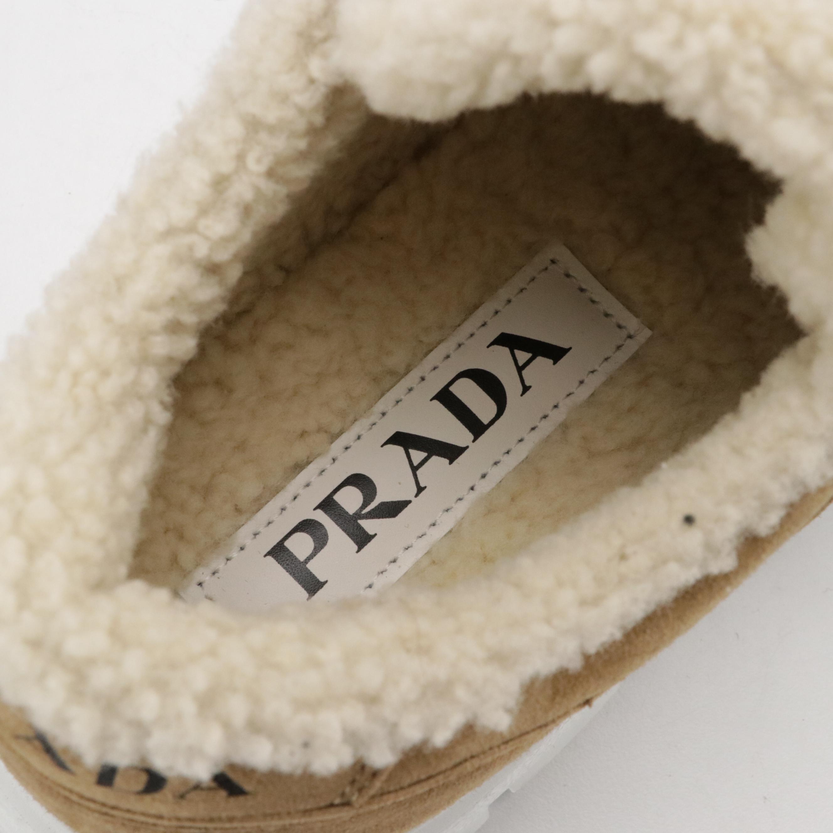 Prada Suede and Shearling Platform Lace-Up Sneakers