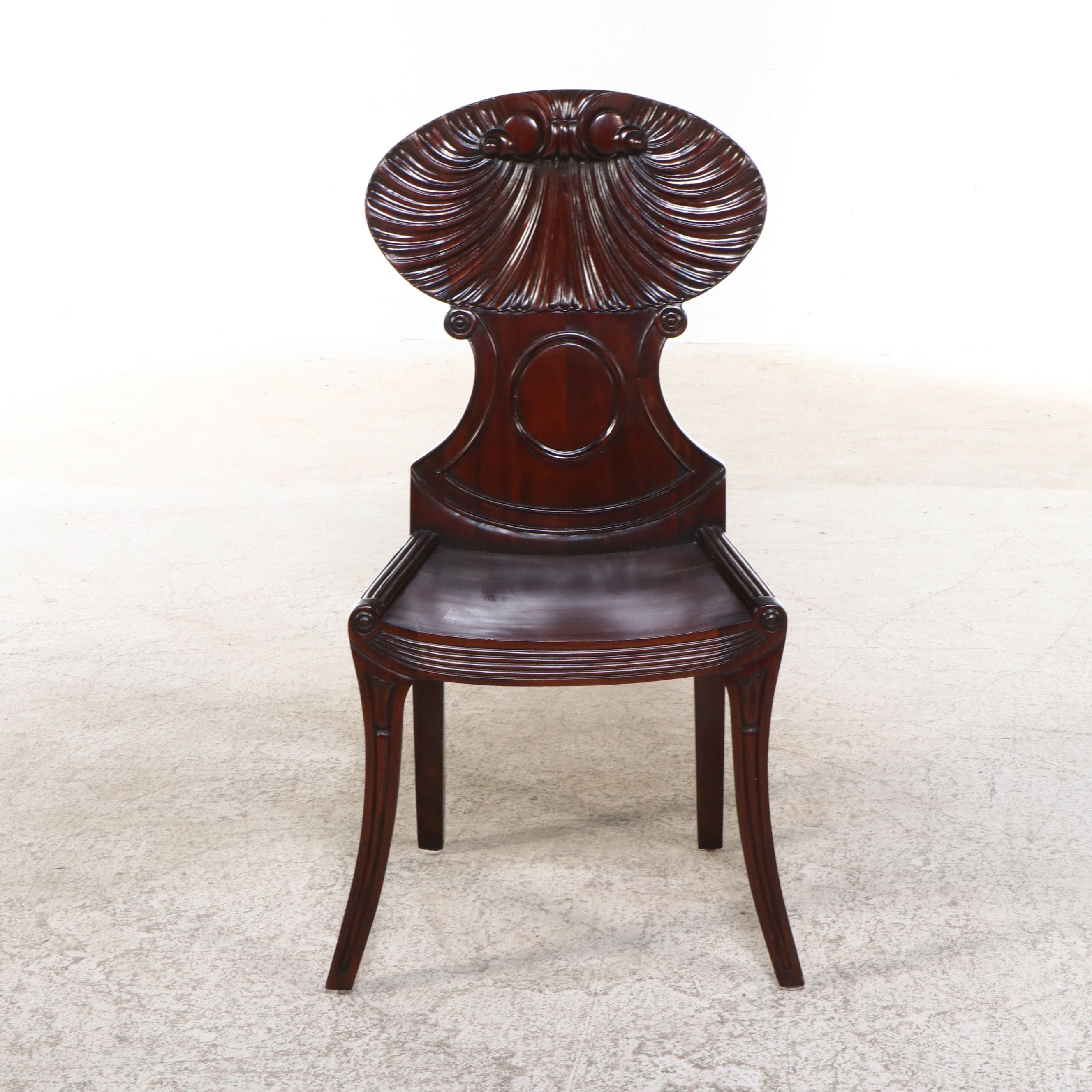 Regency Style Carved Mahogany Shell-Back Hall Chair