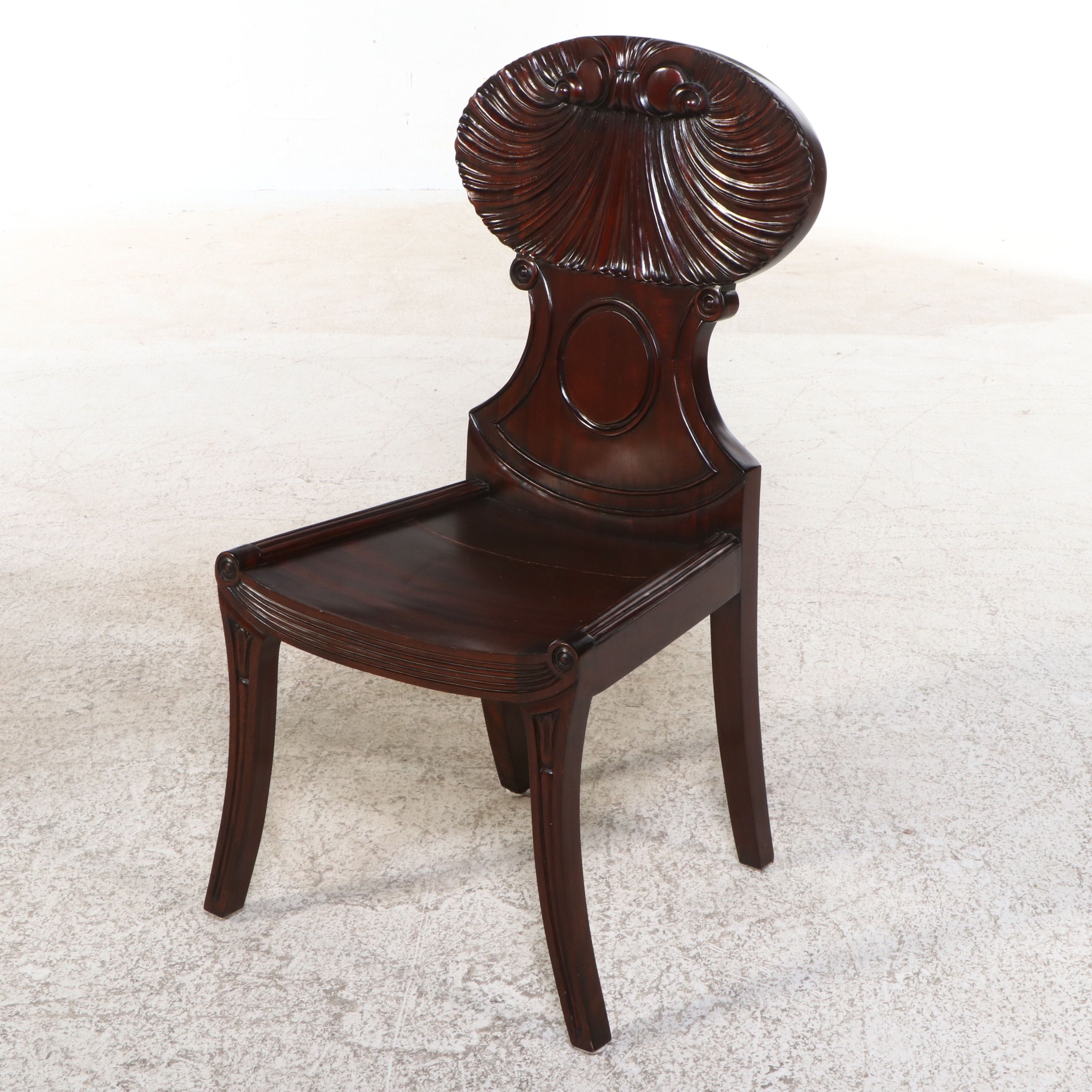 Regency Style Carved Mahogany Shell-Back Hall Chair
