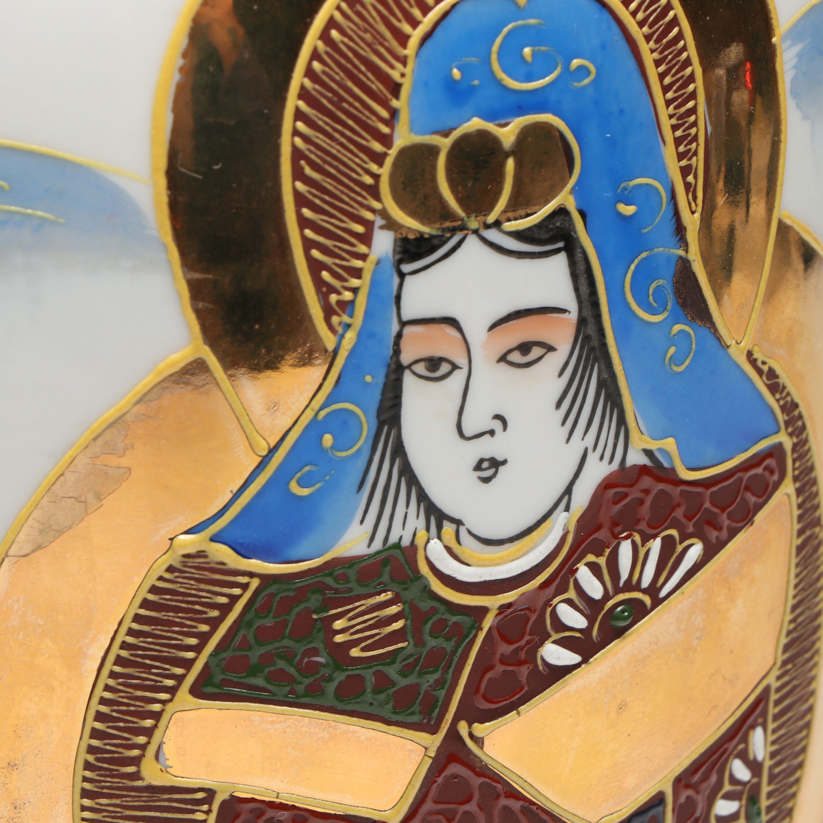 Pair of Japanese Porcelain Satsuma Moriage Accented Vases