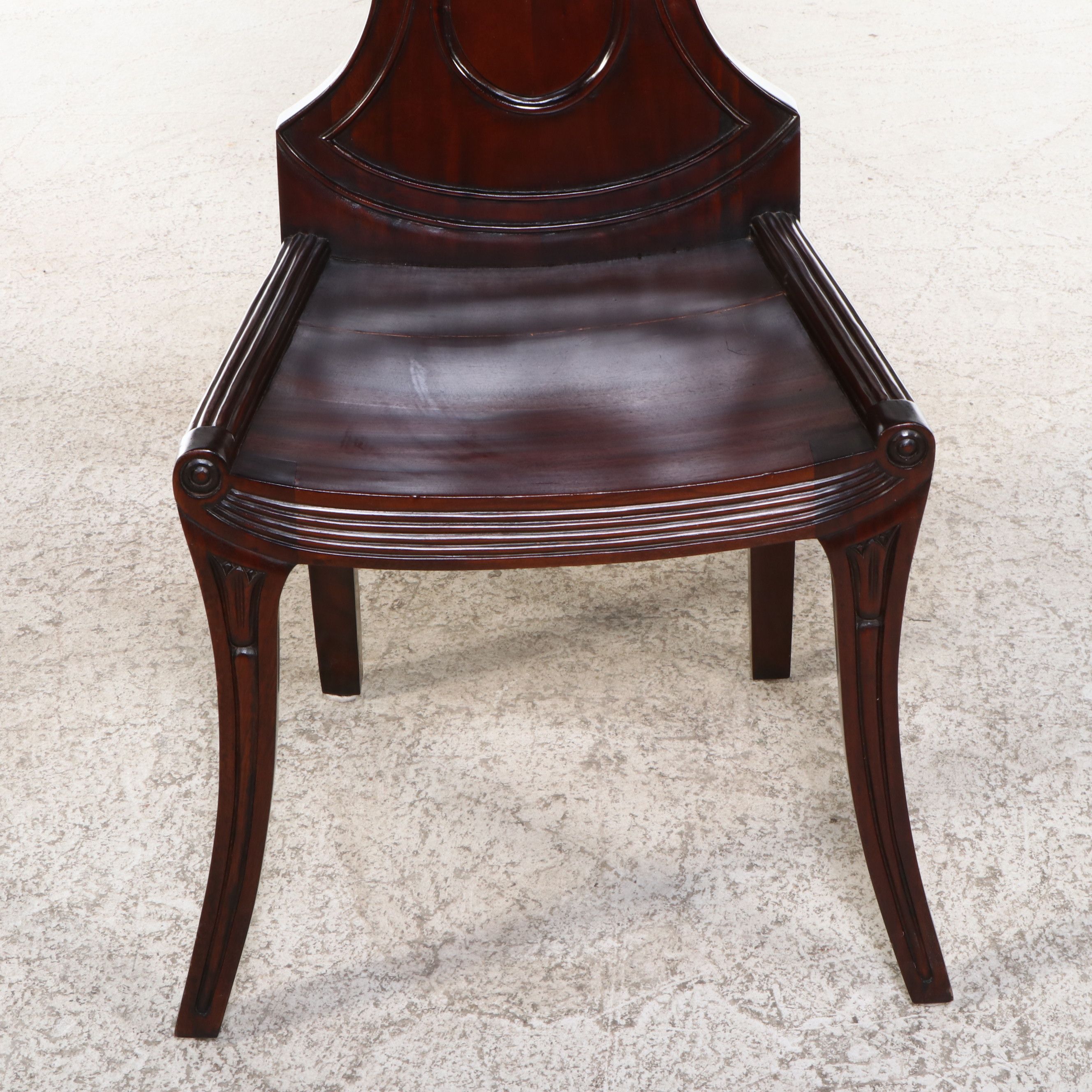 Regency Style Carved Mahogany Shell-Back Hall Chair