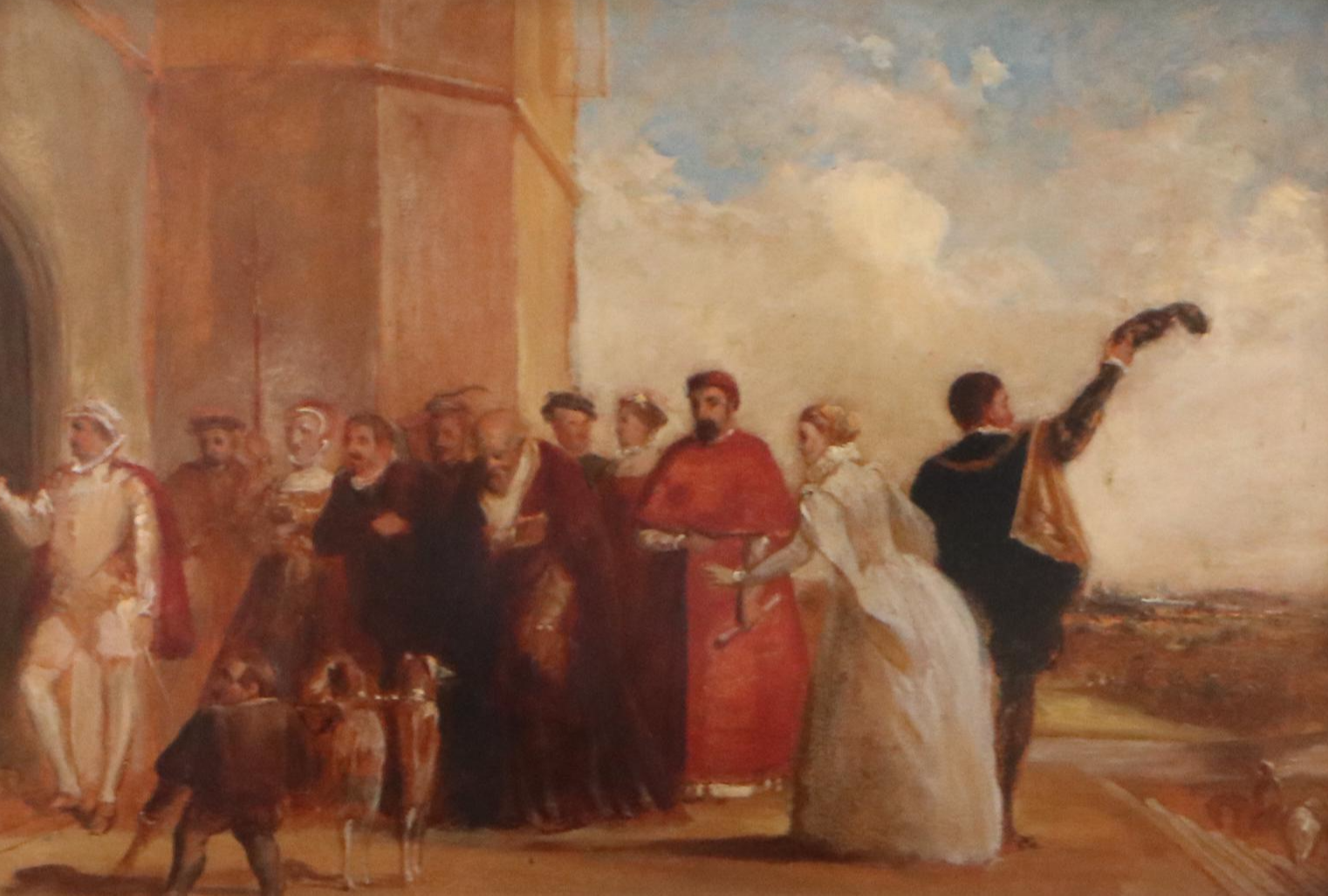 European Oil Painting "Waiting for the Queen," Late 19th Century