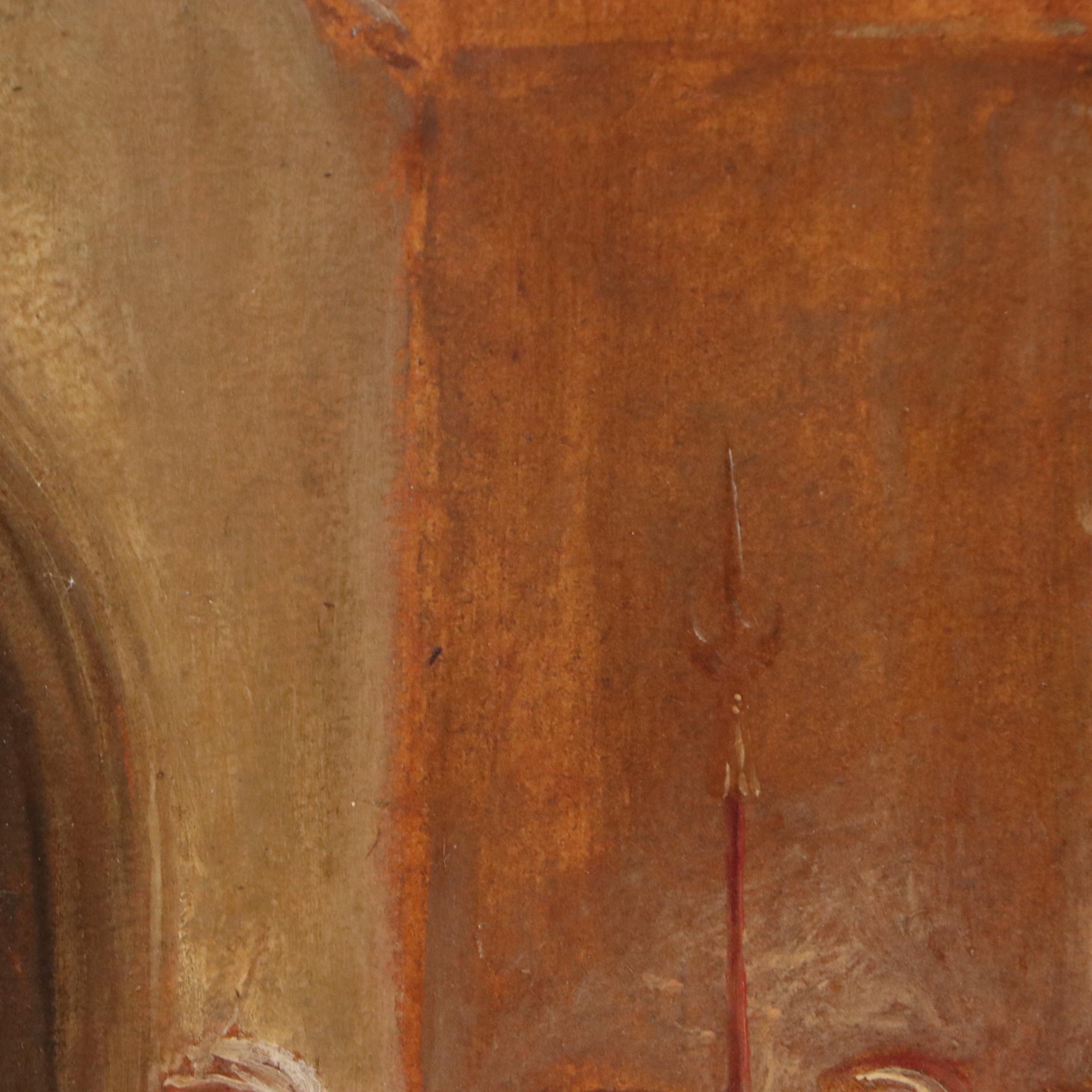 European Oil Painting "Waiting for the Queen," Late 19th Century