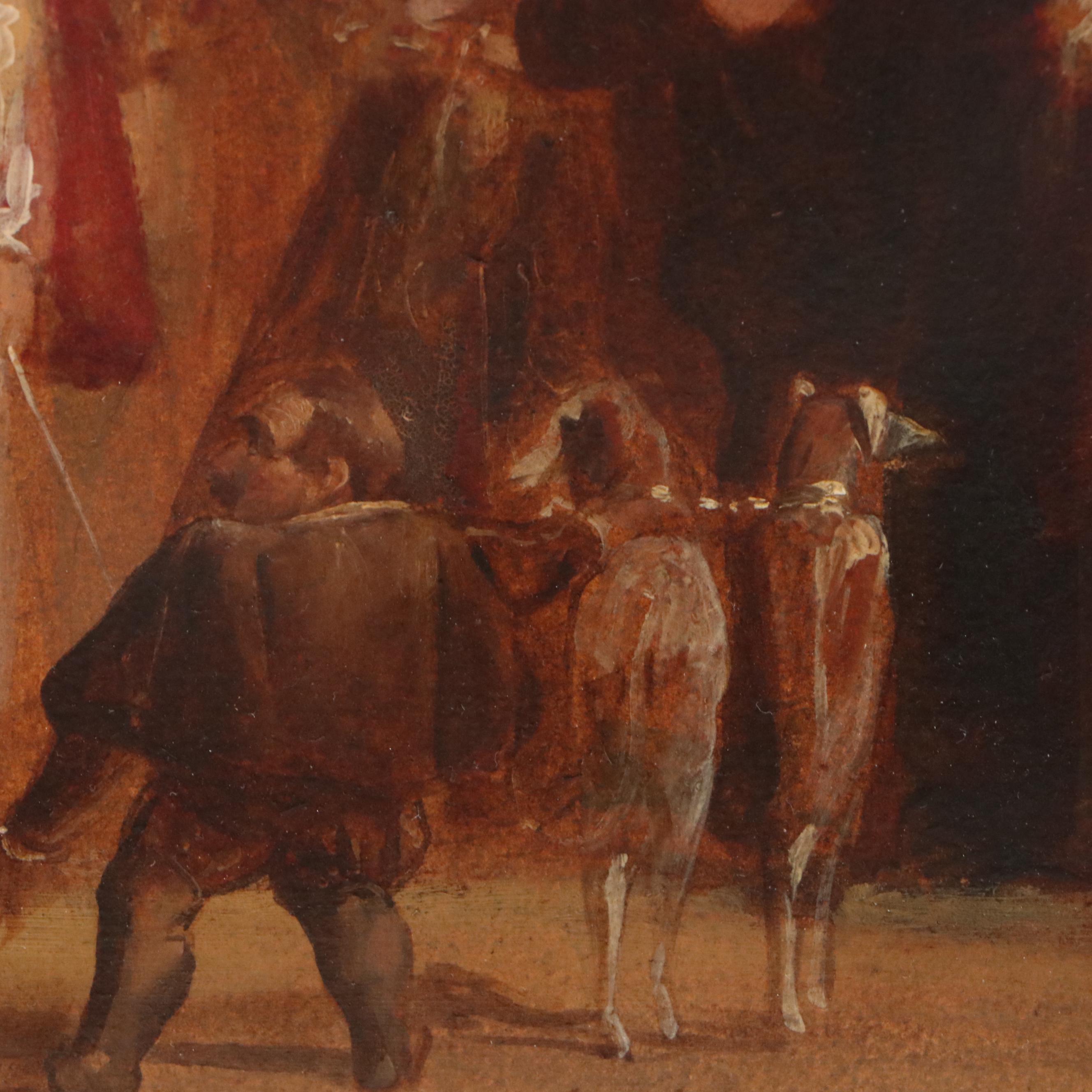 European Oil Painting "Waiting for the Queen," Late 19th Century