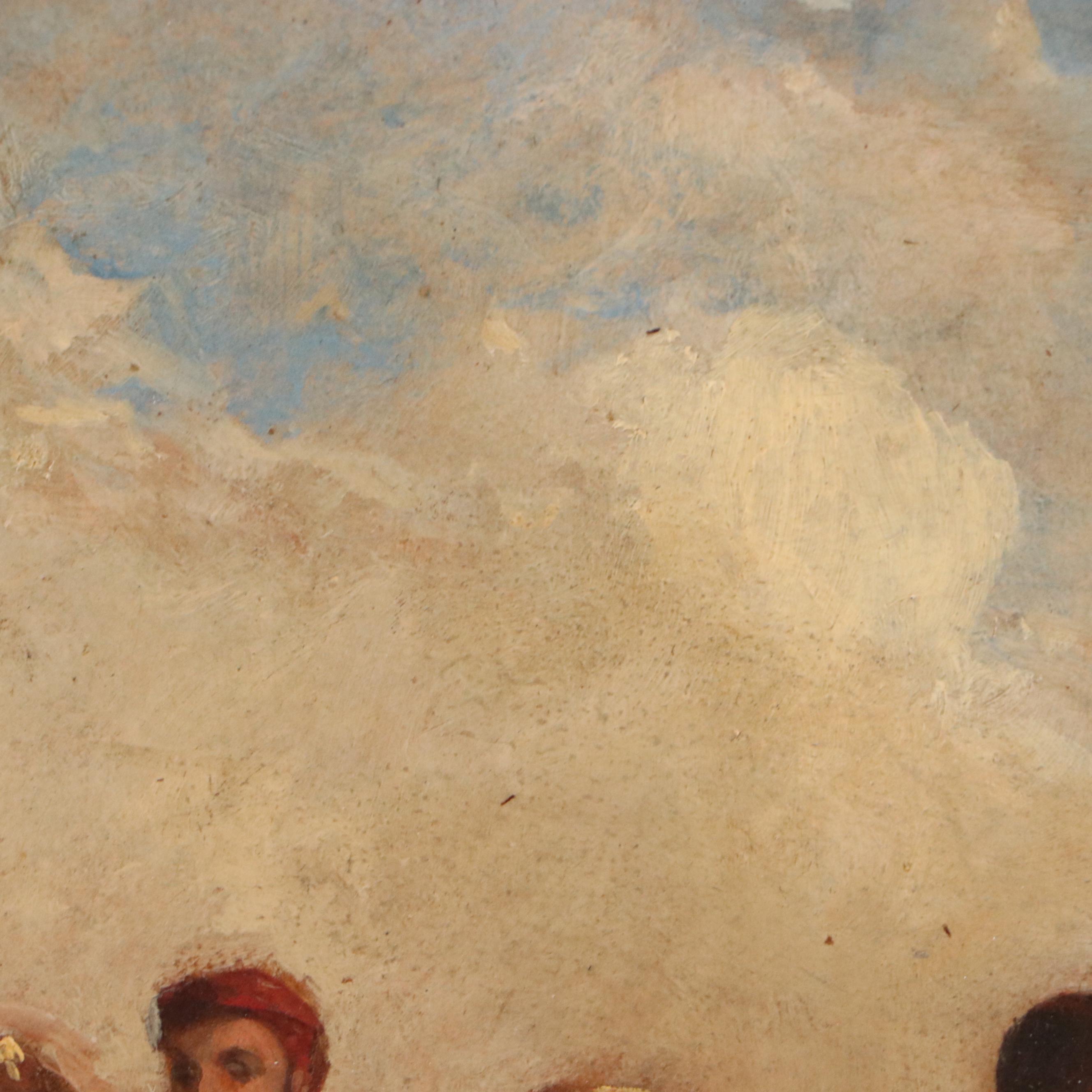 European Oil Painting "Waiting for the Queen," Late 19th Century