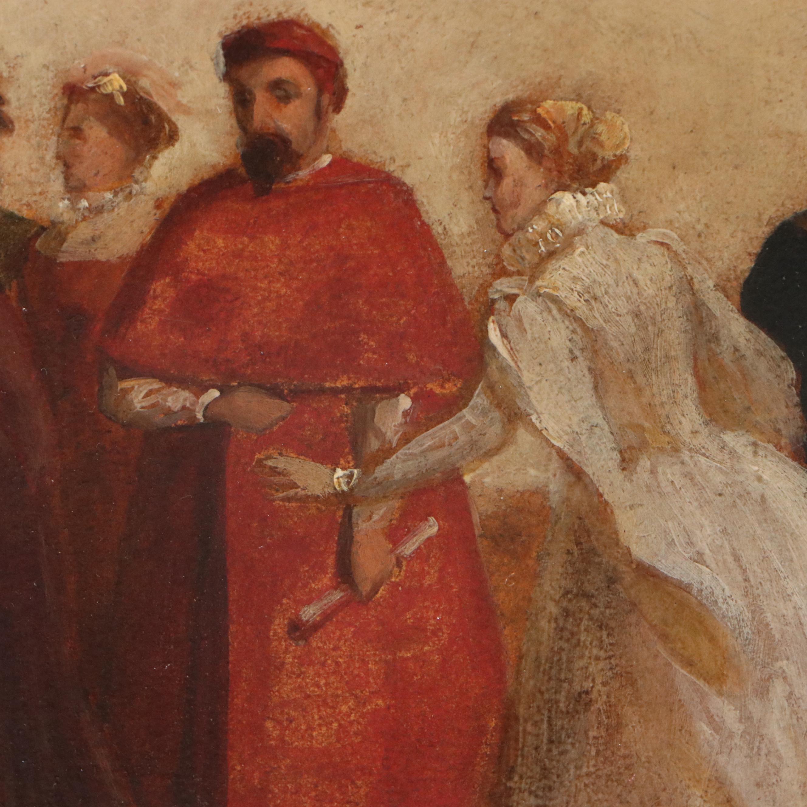 European Oil Painting "Waiting for the Queen," Late 19th Century