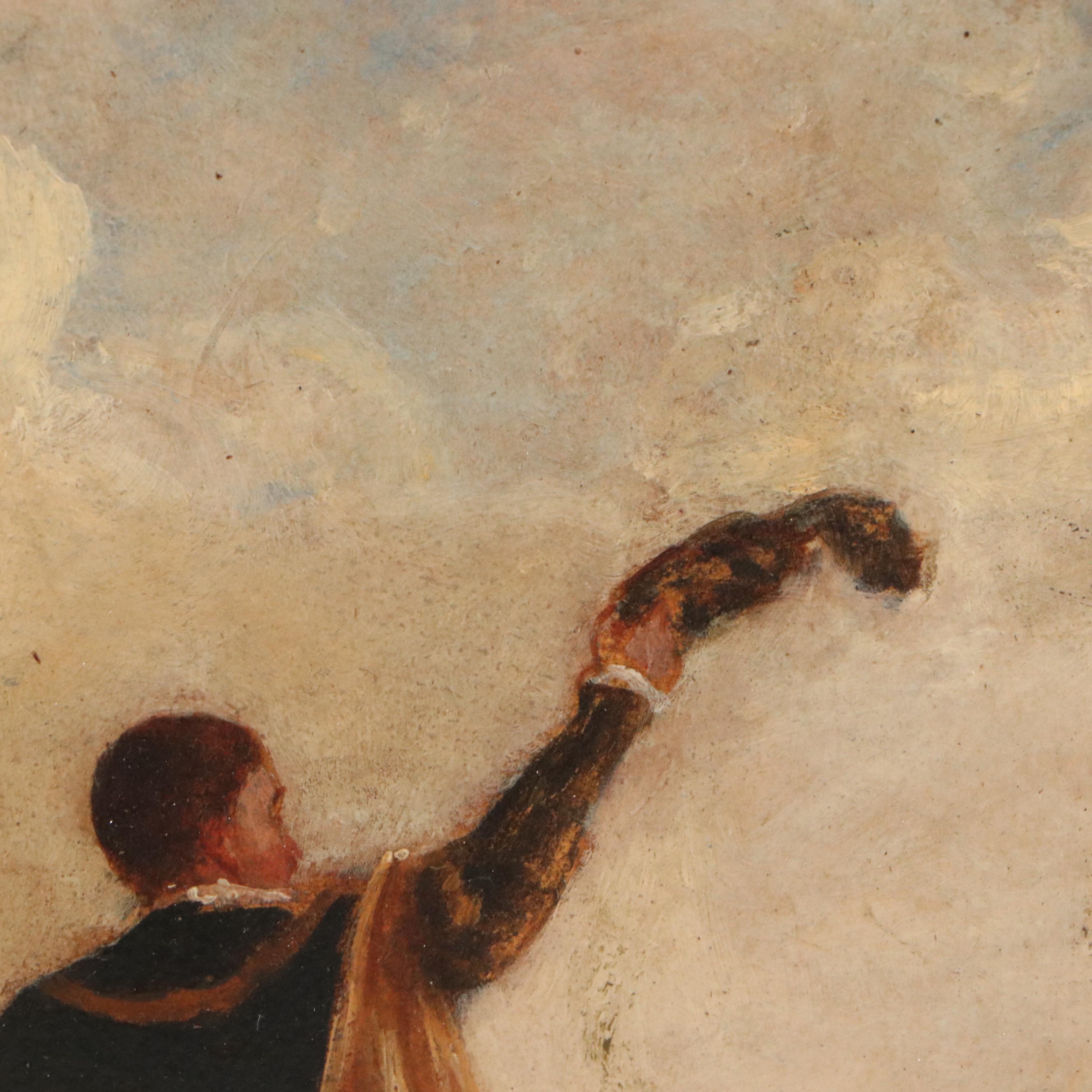 European Oil Painting "Waiting for the Queen," Late 19th Century