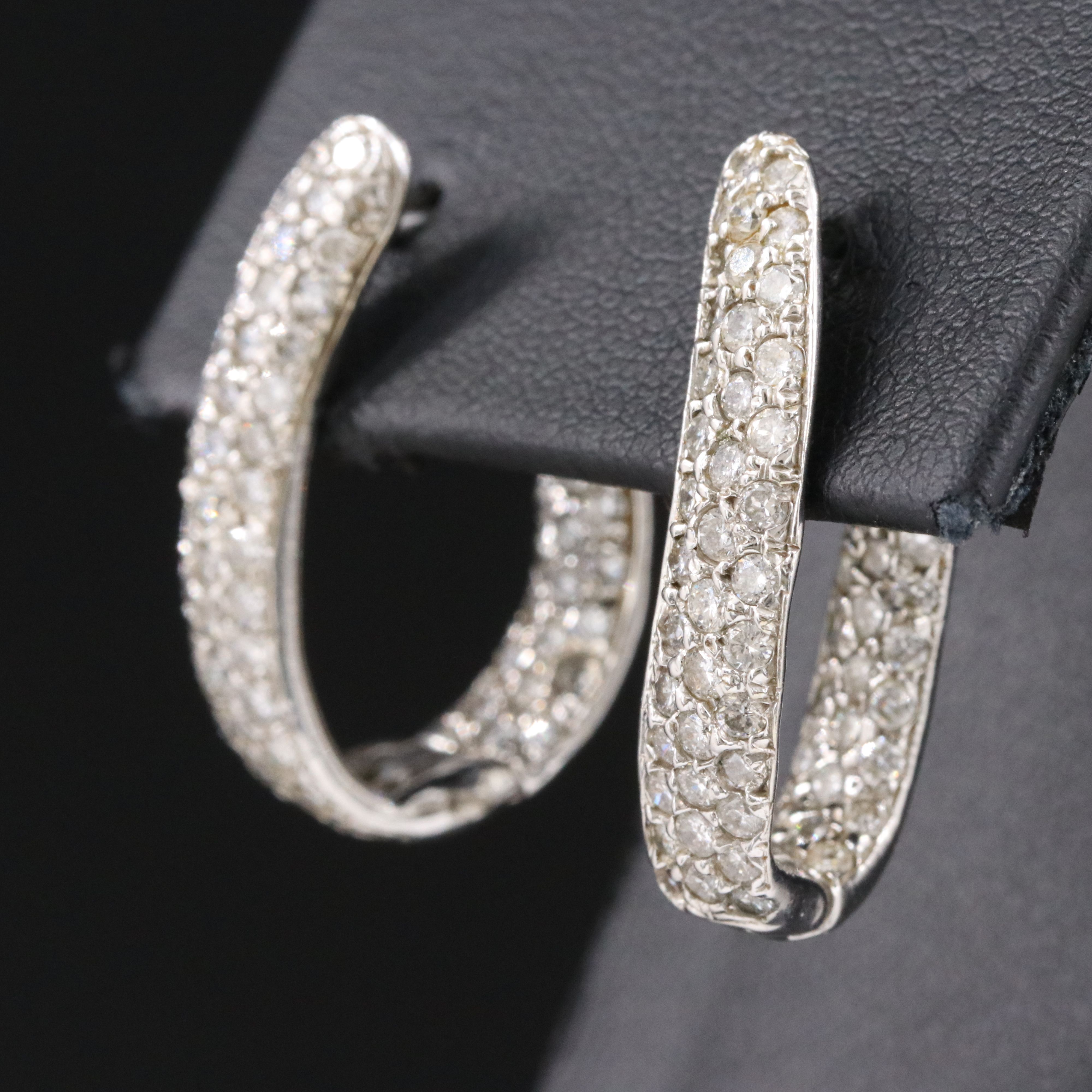 14K 3.06 CTW Pavé Diamond Ribbon Inside-Out Hoops