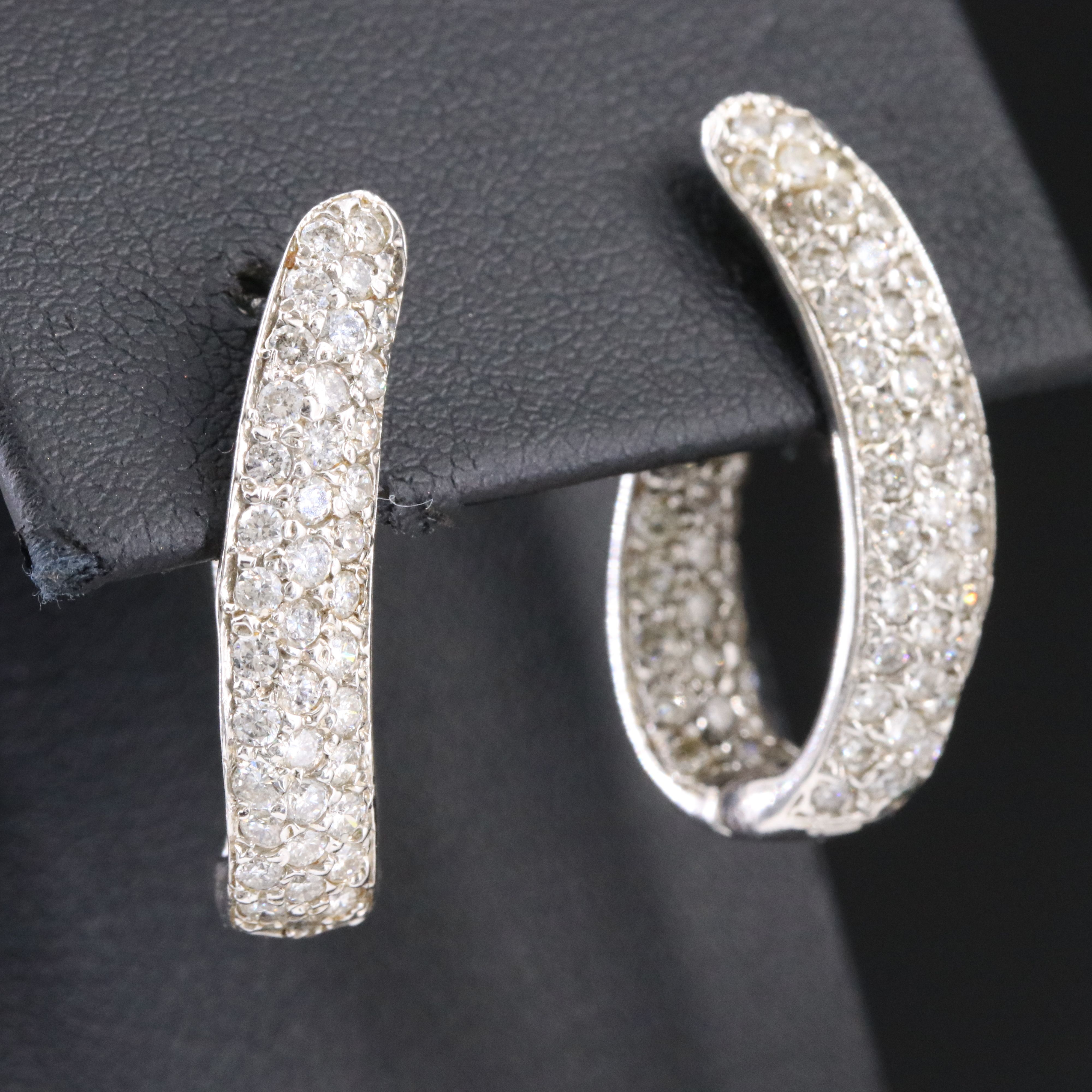 14K 3.06 CTW Pavé Diamond Ribbon Inside-Out Hoops