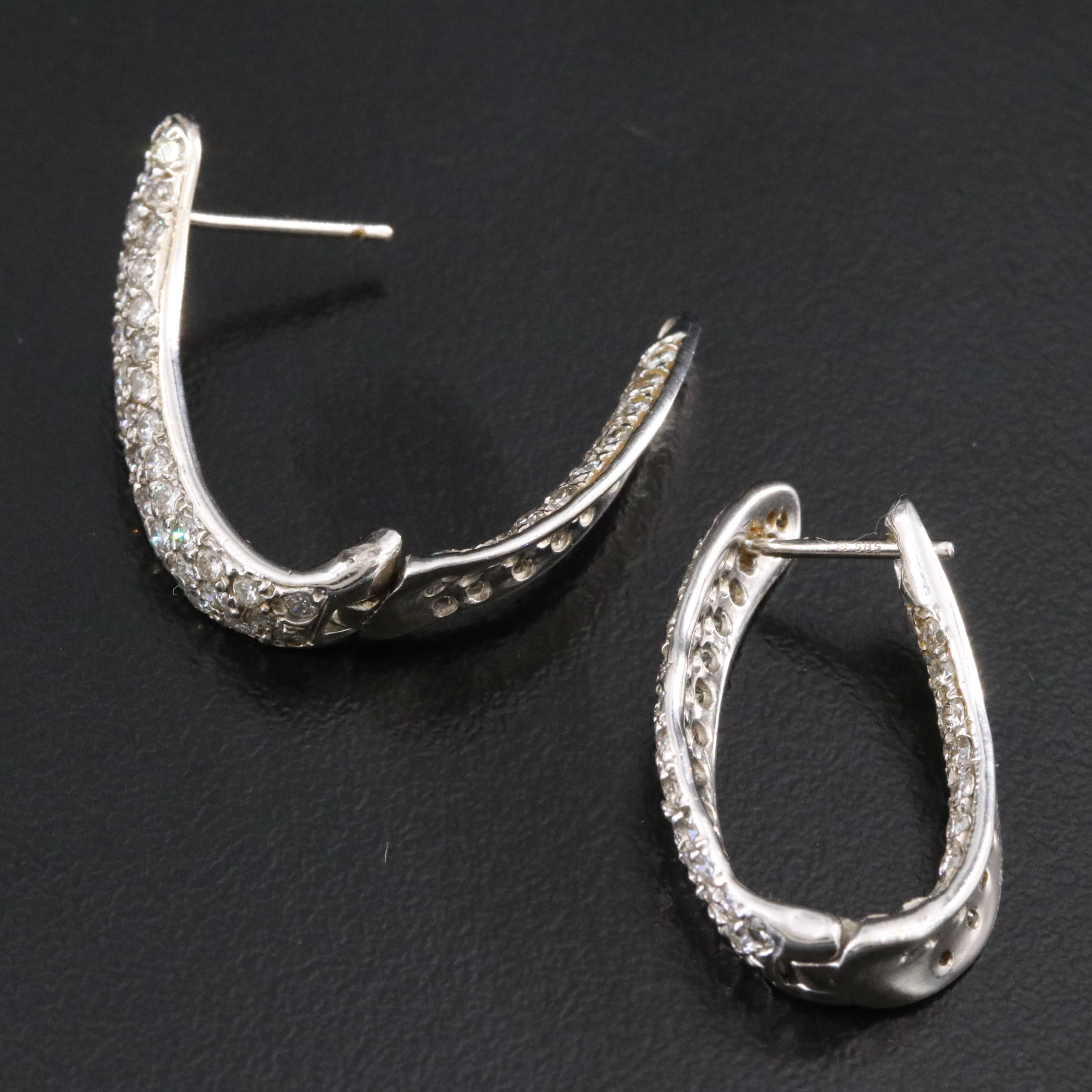 14K 3.06 CTW Pavé Diamond Ribbon Inside-Out Hoops