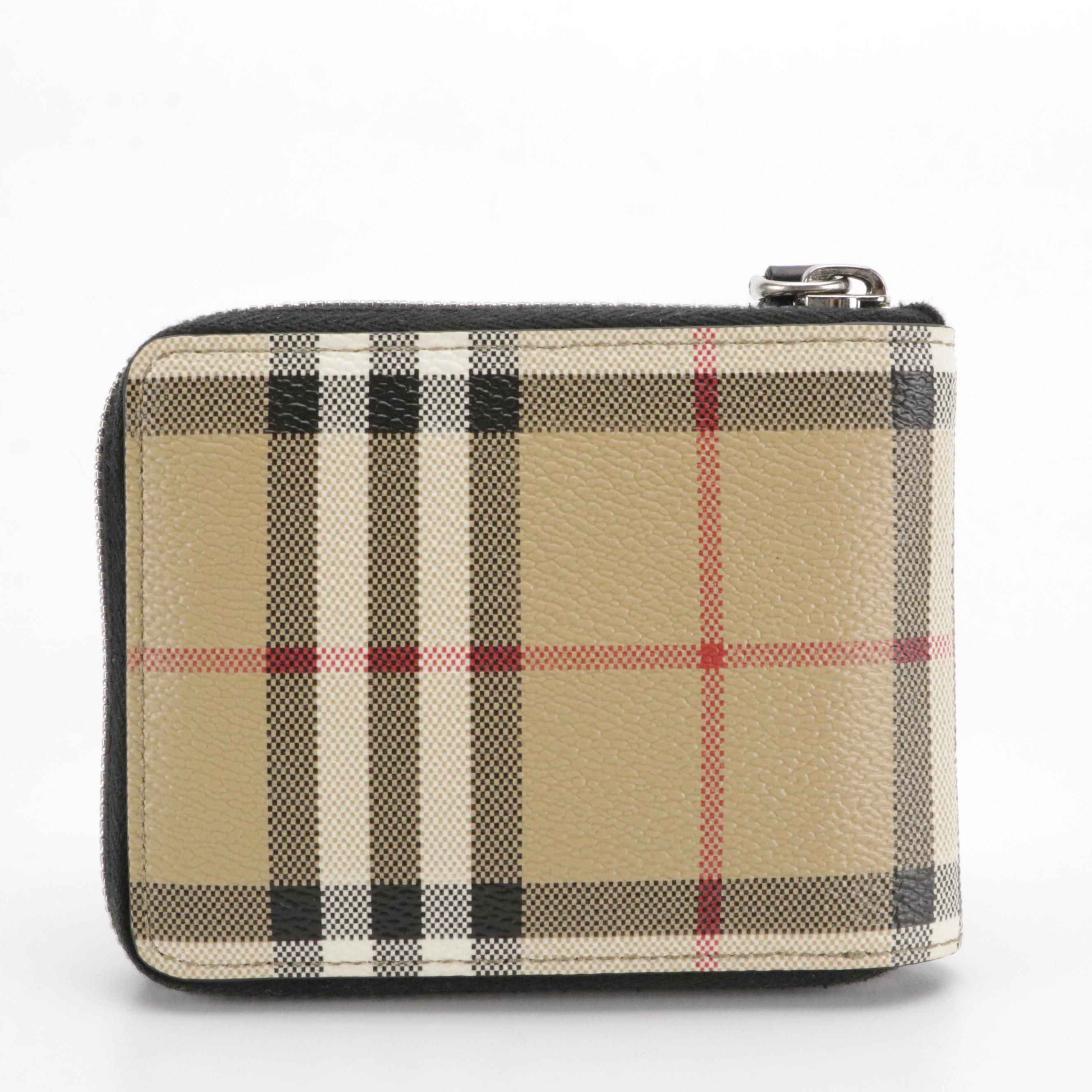Burberry Zip Around Bifold Wallet in Haymarket Check Canvas