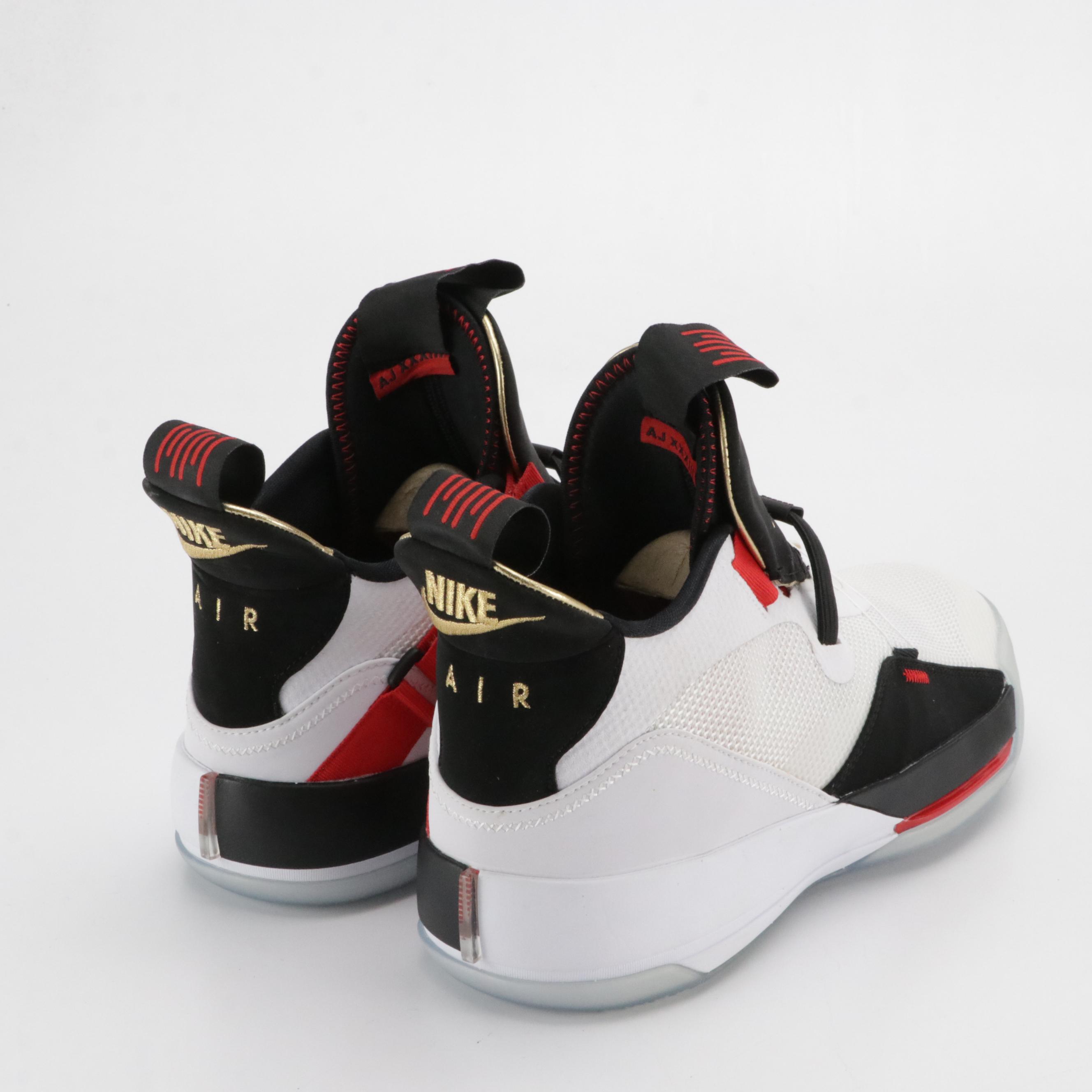 Nike Air Jordan 33 Future Flight High Top Sneakers in White, Red & Black W/ Box