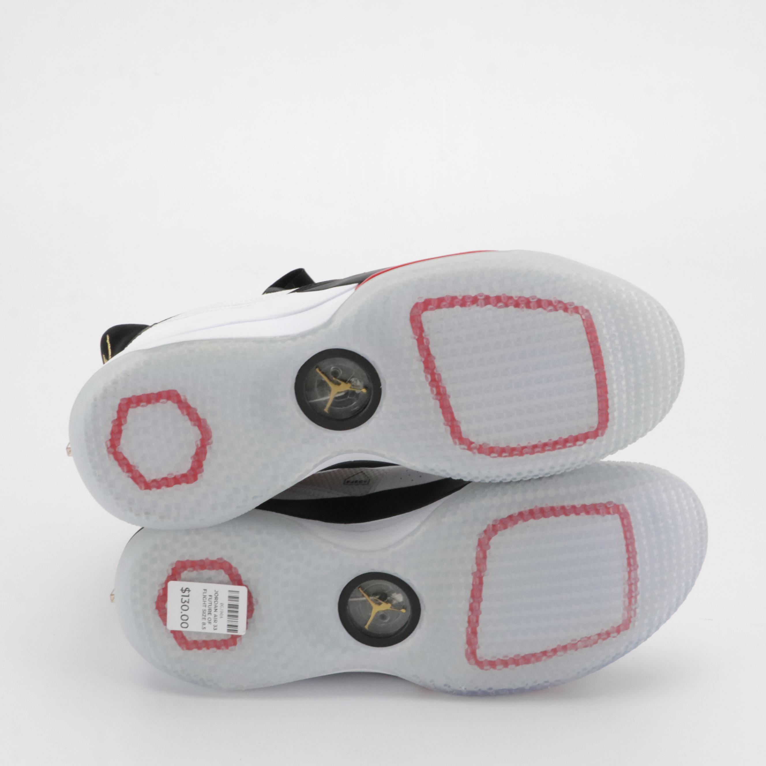 Nike Air Jordan 33 Future Flight High Top Sneakers in White, Red & Black W/ Box