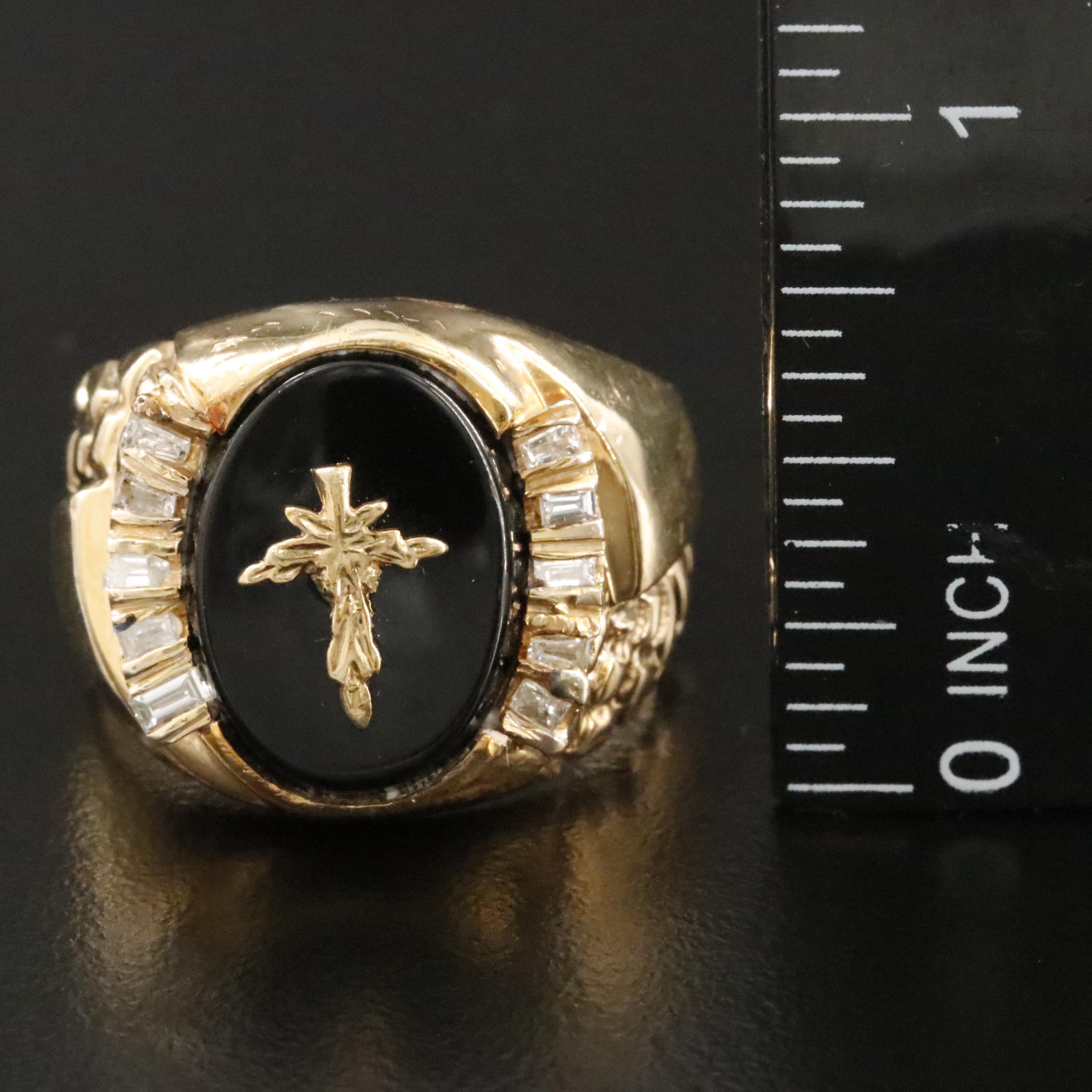 10K Black Onyx and Diamond Cross Ring